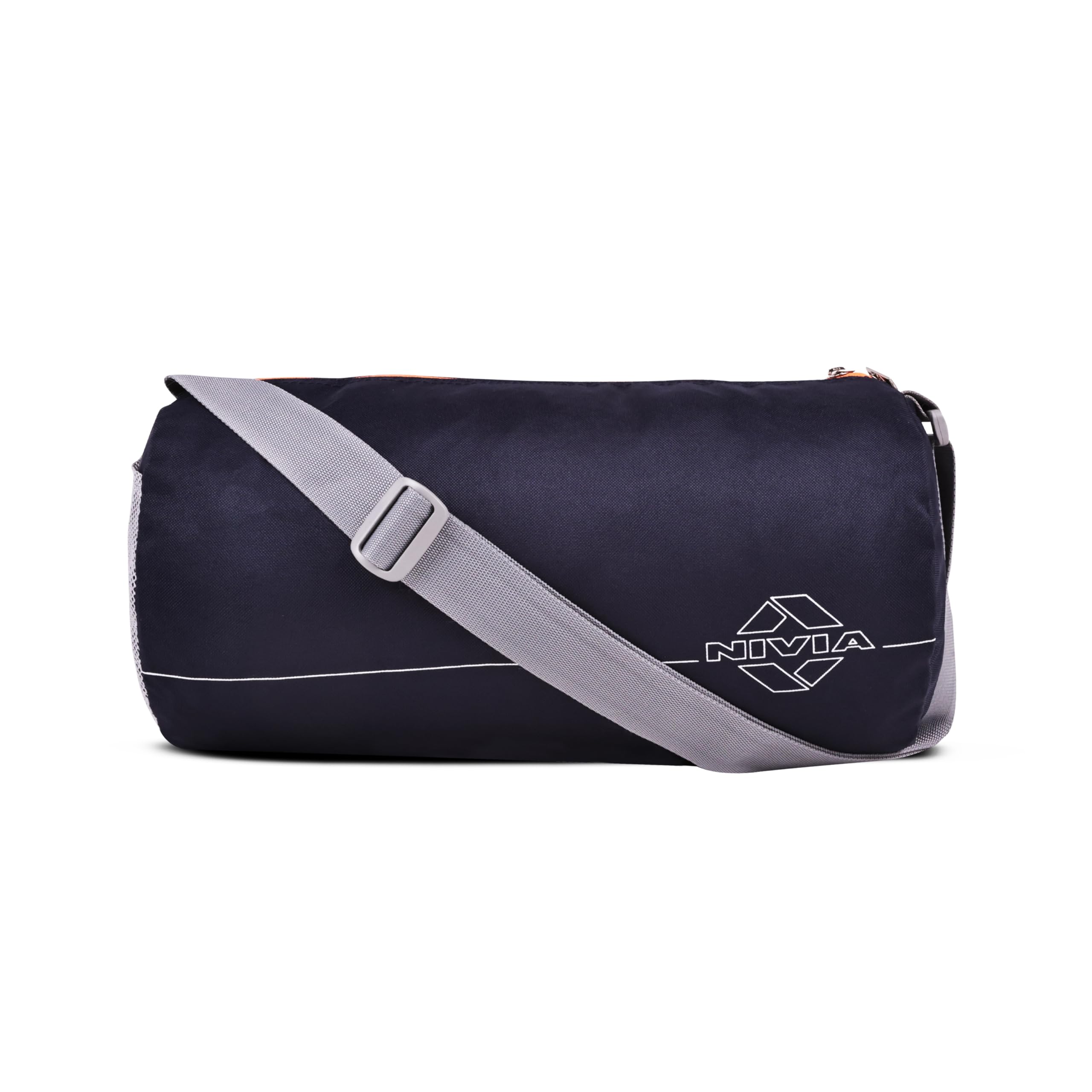 Nivia Basic Polyester Duffle Bag for Men & Women, Side Mesh Pocket, Workout & Training Bag, Suitable for Gym, Fitness, Sports & Travel with Adjustable Shoulder Strap (Navy/Orange), Capacity-11L