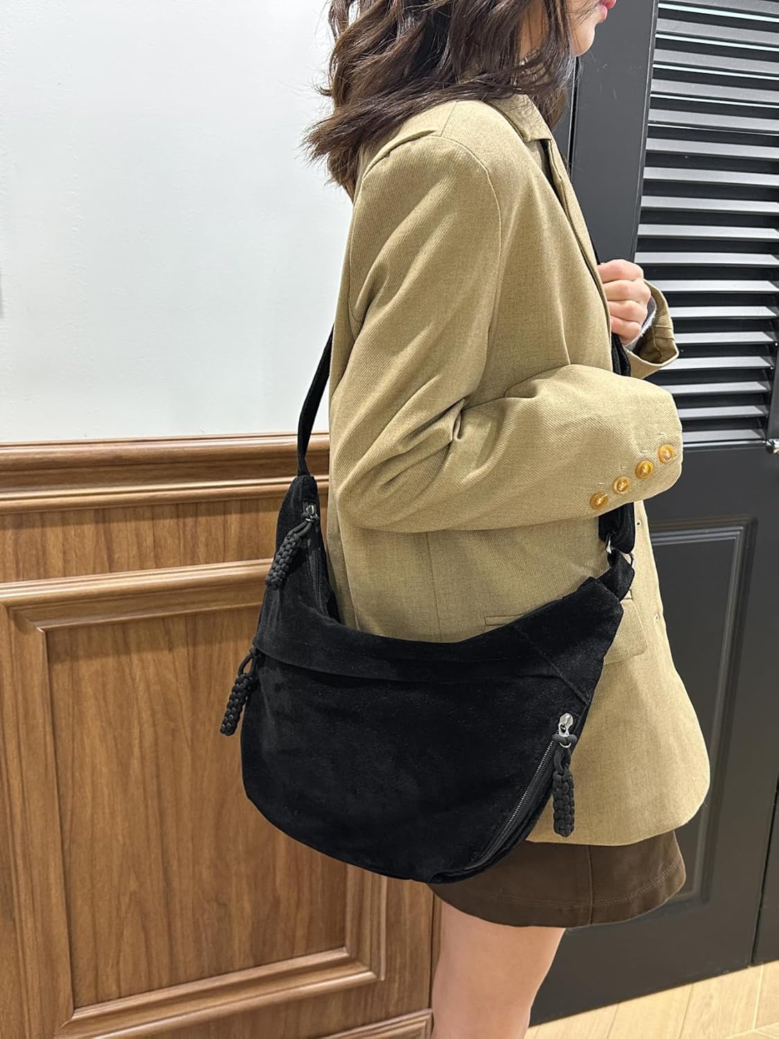 Women's Crescent Crossbody Bag – Large Capacity Suede Sling Bag, Travel Shoulder Bag for Women, Tote Purse - Image 2