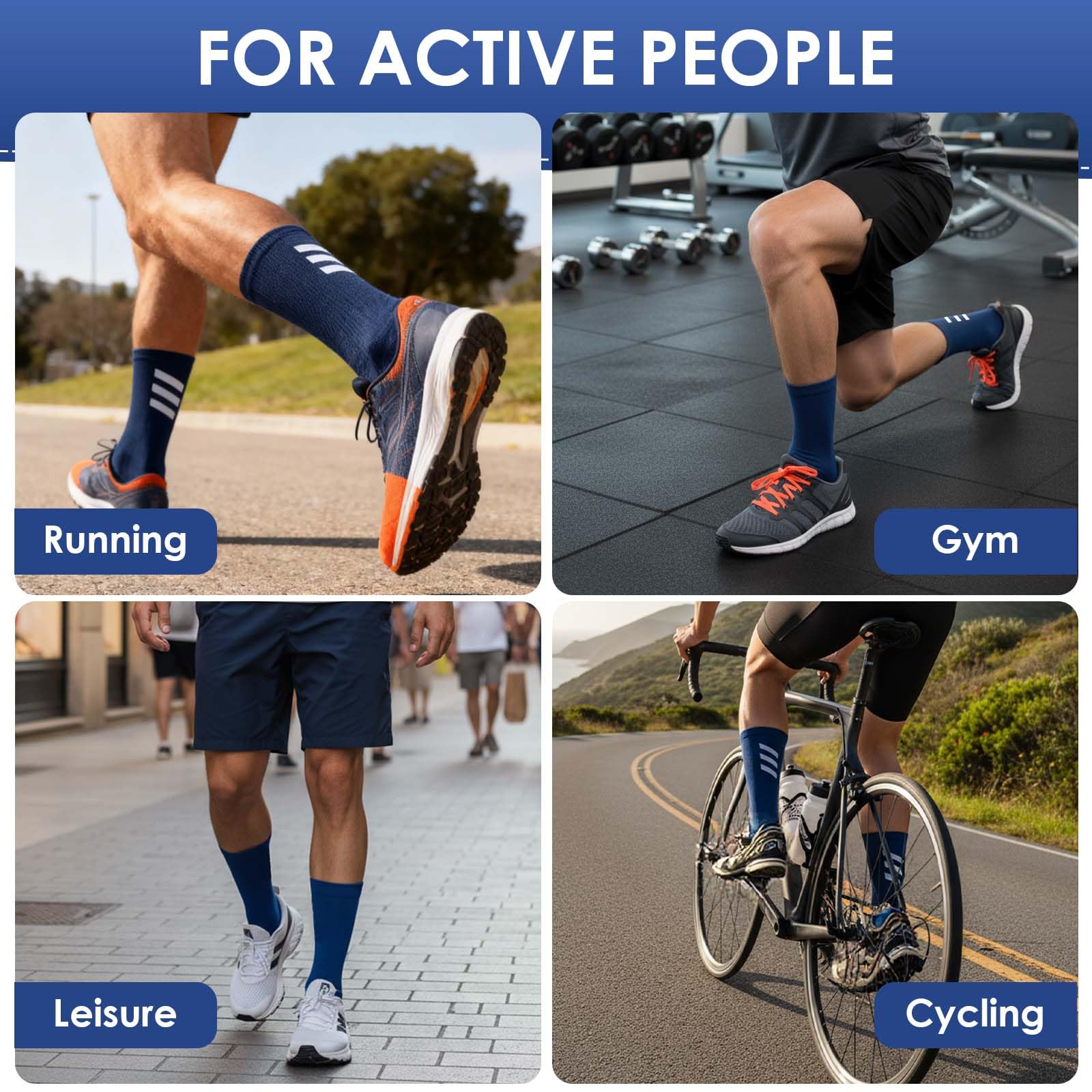 Chaussettes de Compression pour Hommes 40-44, Chaussettes Cyclisme Respirantes, Chaussettes Techniques Sport Longues Sans Coutures