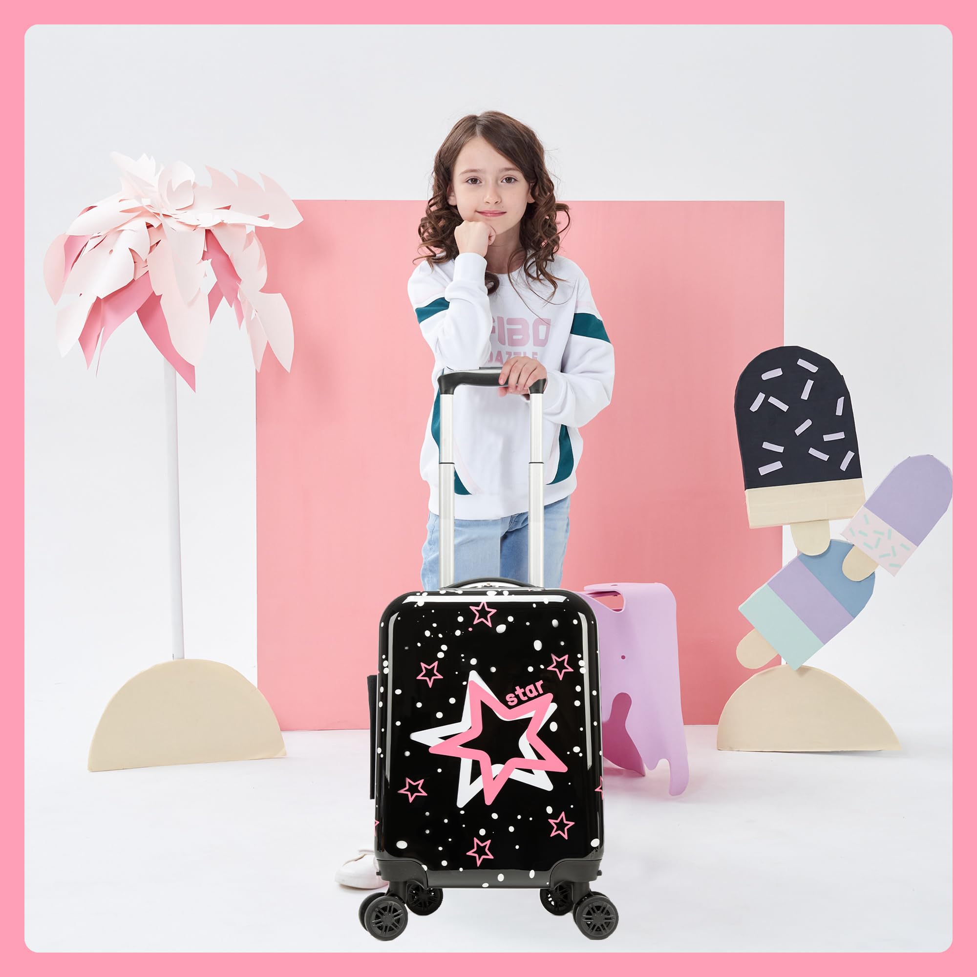 HTgroce Kinderkoffer mit Nackenkissen Set Handgepäck Leicht Handgepäck Koffer Trolley Mädchen Rollkoffer für Kinder