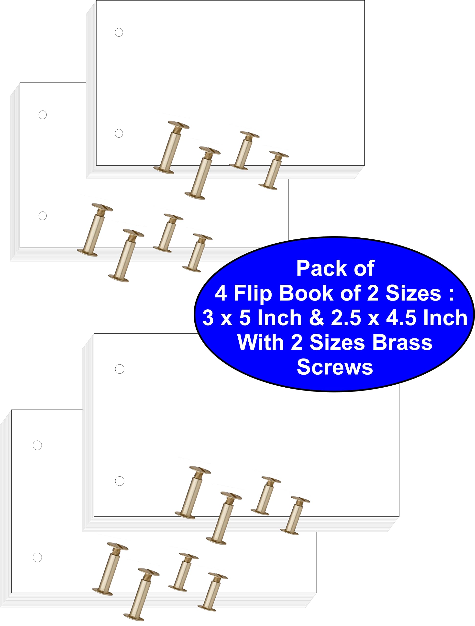 IMPRINT Flip Book Set of 2 Sizes of 2 Flip Book each ie. 2.5 x 4.5 Inch & 3 x 5 Inch With 2 Sizes of Binding Screws with Each Book 2