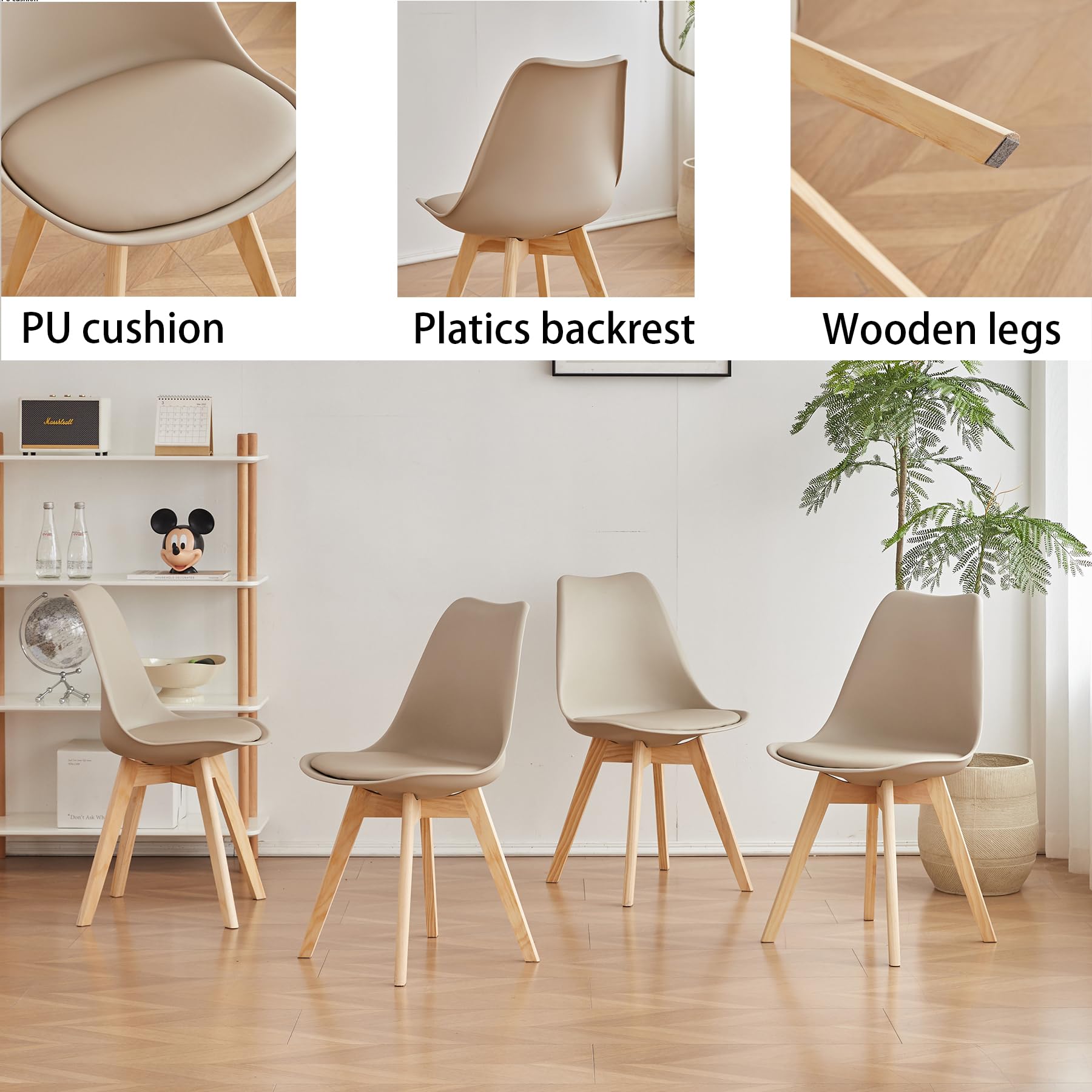 Tavolo da Pranzo Rotondo da 120 cm con 6 Sedie da Pranzo, Tavolo da cucina con Base in legno, Sedie da Cucina con Schienale in Plastica, per 4-6 Persone,Marrone Chiaro+cachi