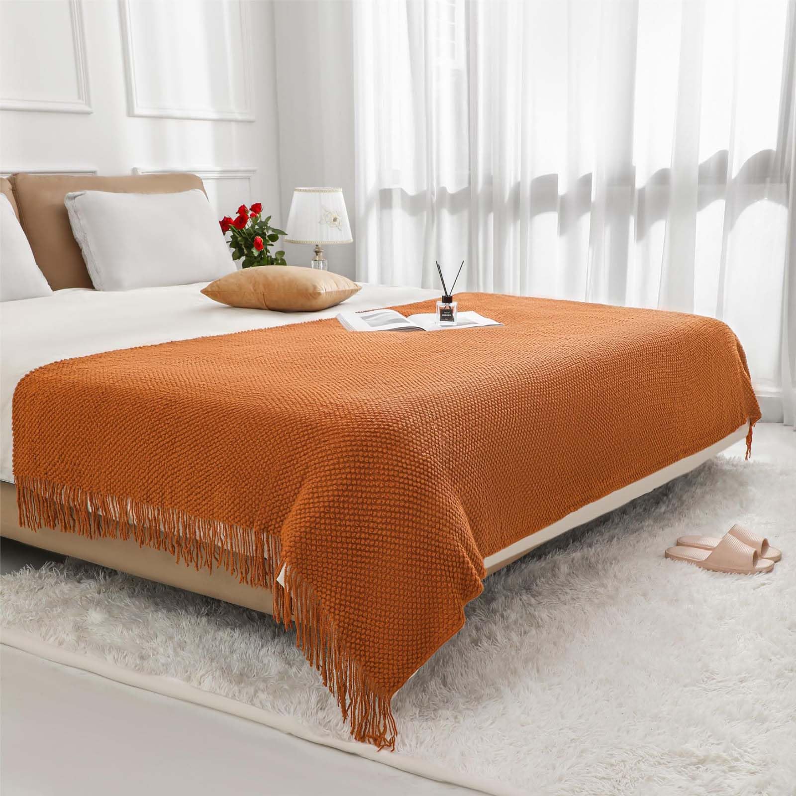 Couverture tricotée à pompons haut de gamme pour canapé et sieste cosy