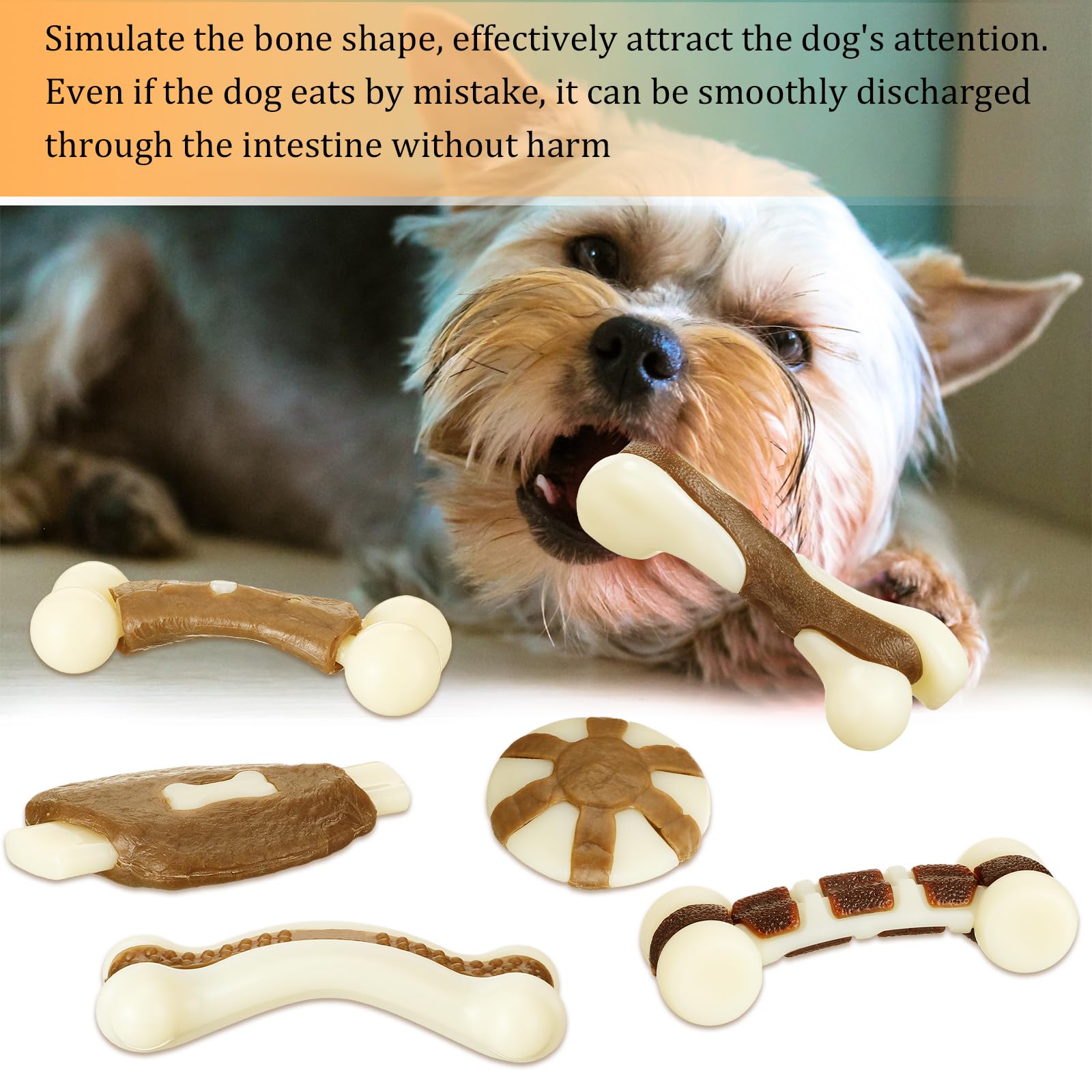 Libima Lot de 6 jouets à mâcher pour mâcheurs agressifs, véritable saveur de bœuf pour chien, jouets à mâcher en nylon durable pour chiots de petite race