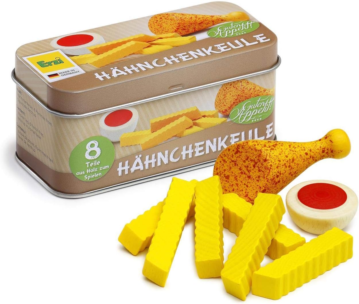 Erzi 28215 10.7 x 4.9 x 4.9 cm Wooden Grocery Shop Chicken Leg in a Tin Playset