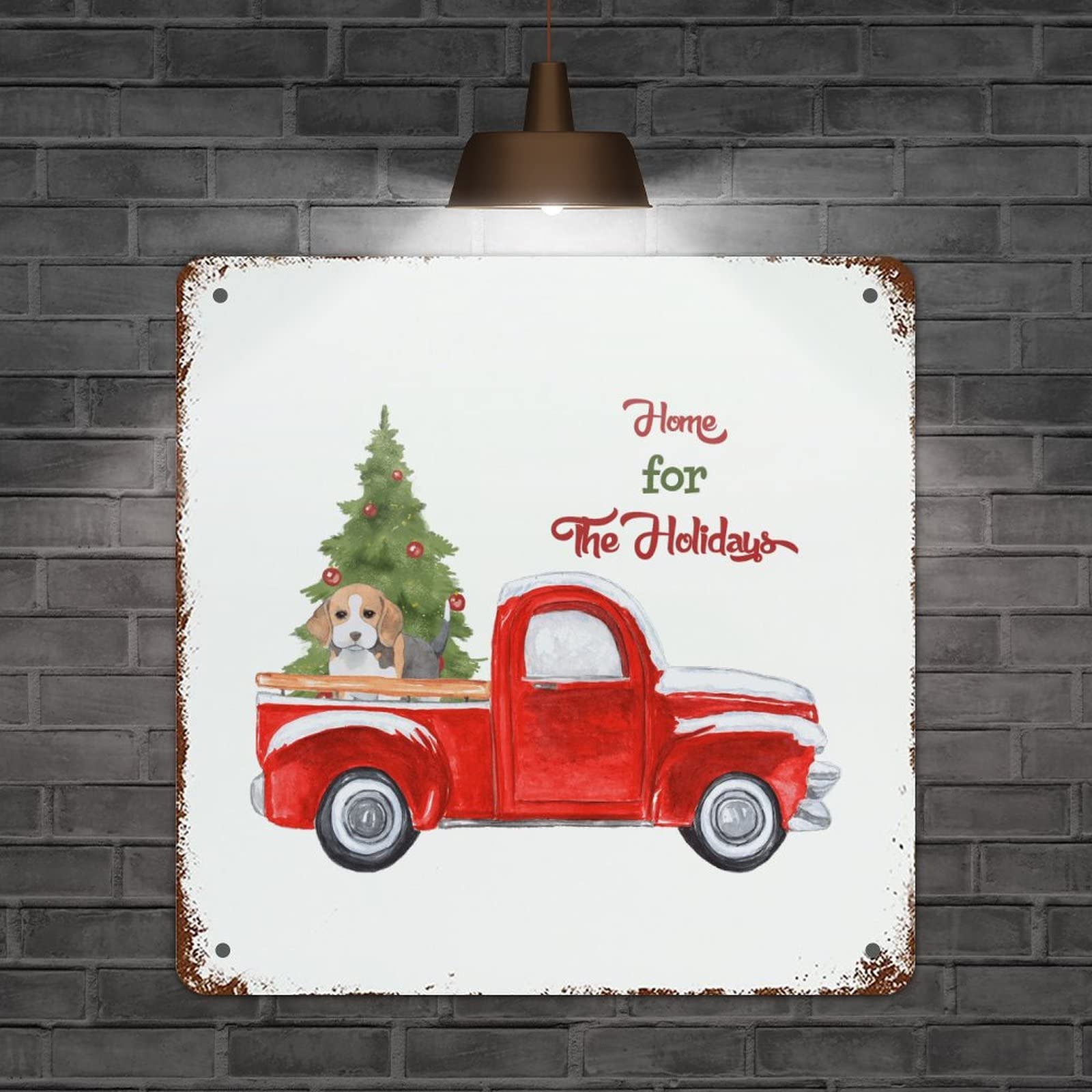 Panneau en métal de Noël silhouette Yorkie rouge, une décoration murale durable 38x38 cm