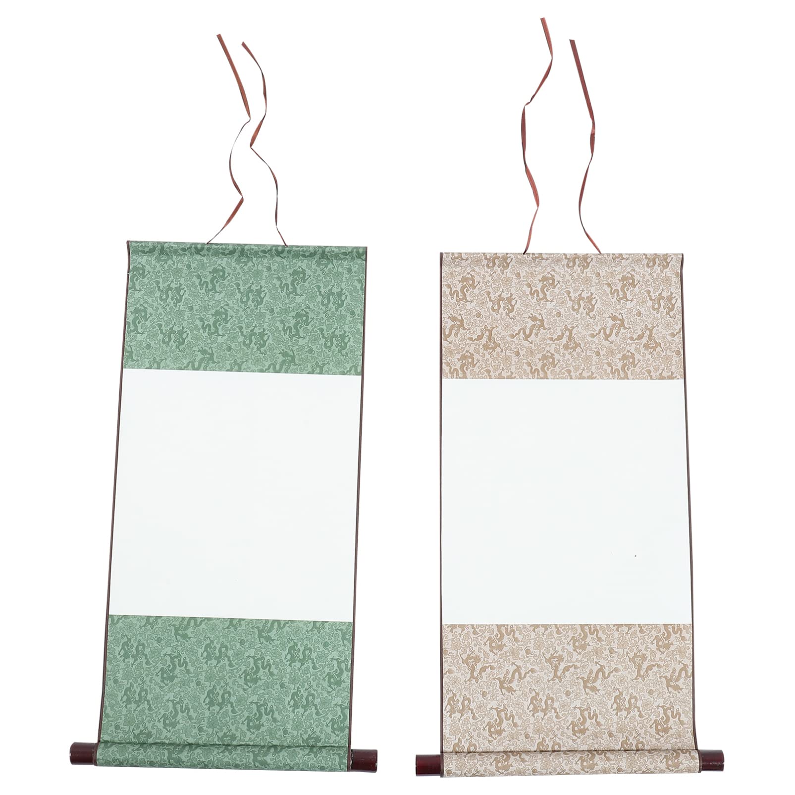 Blank Hanging Scroll Chinese Japanese Calligraphy Paper Roll Mounting Calligraphy Scrolls 2 Pcs for Home Office Wall Decoration Green Green-image-49