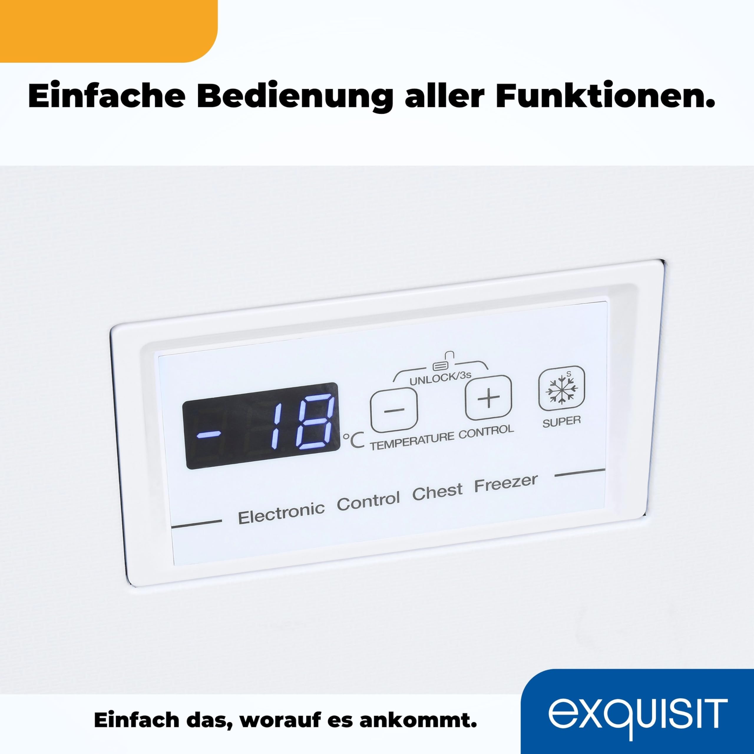 Exquisit GT200-HE-041C Gefriertruhe 198 L Weiss Energieeffizienz C 4-Sterne-Gefrierfach Schnellgefrieren LED-Licht Kompakt 84,5x102,6x61,6 cm