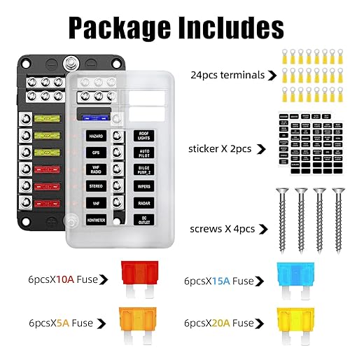 Miniatura 5 de Caja de bloque de fusibles de 12 vías y 12 voltios, panel de fusibles impermeable para barco con indicador de advertencia LED, 12 circuitos con