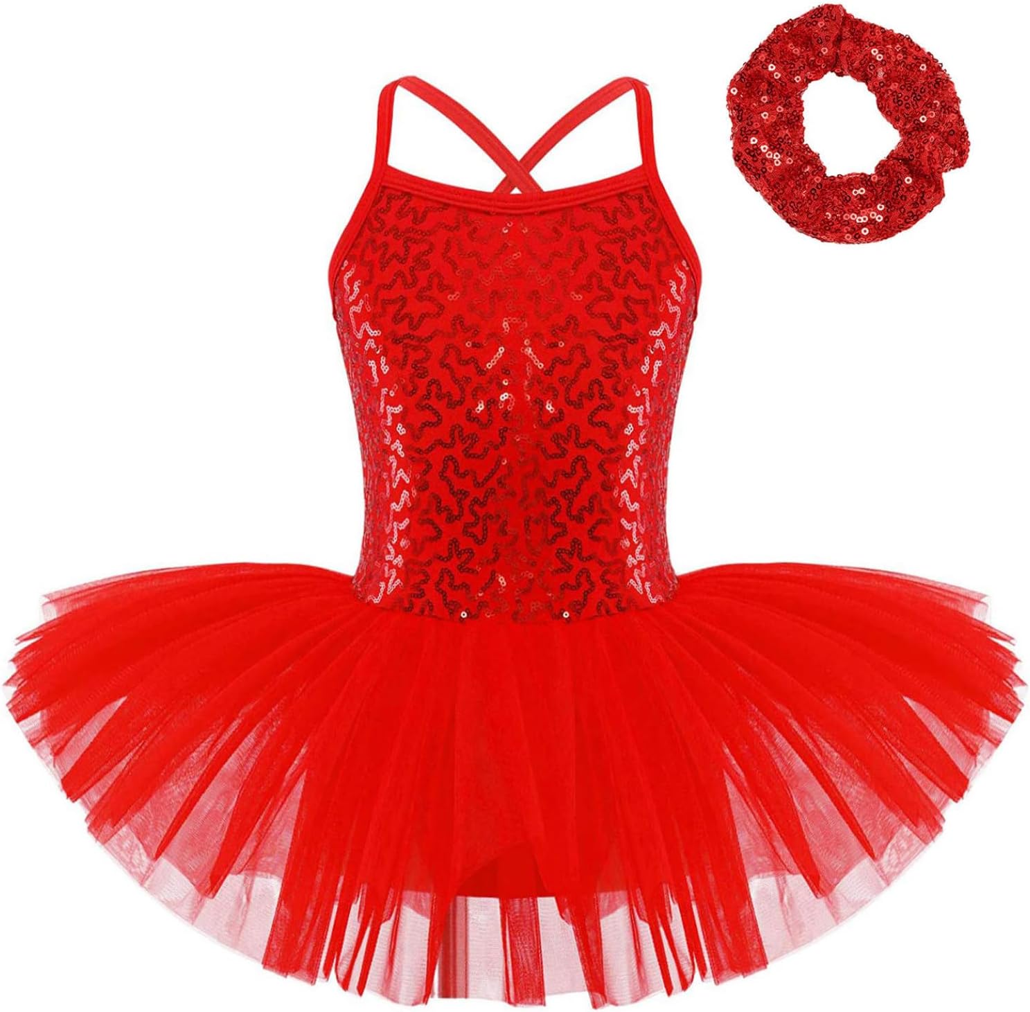 Ballet Dance Leotards for Toddler Girls Sequin Sleeveless Mesh Tutu Dress with Hair Tie Headwear