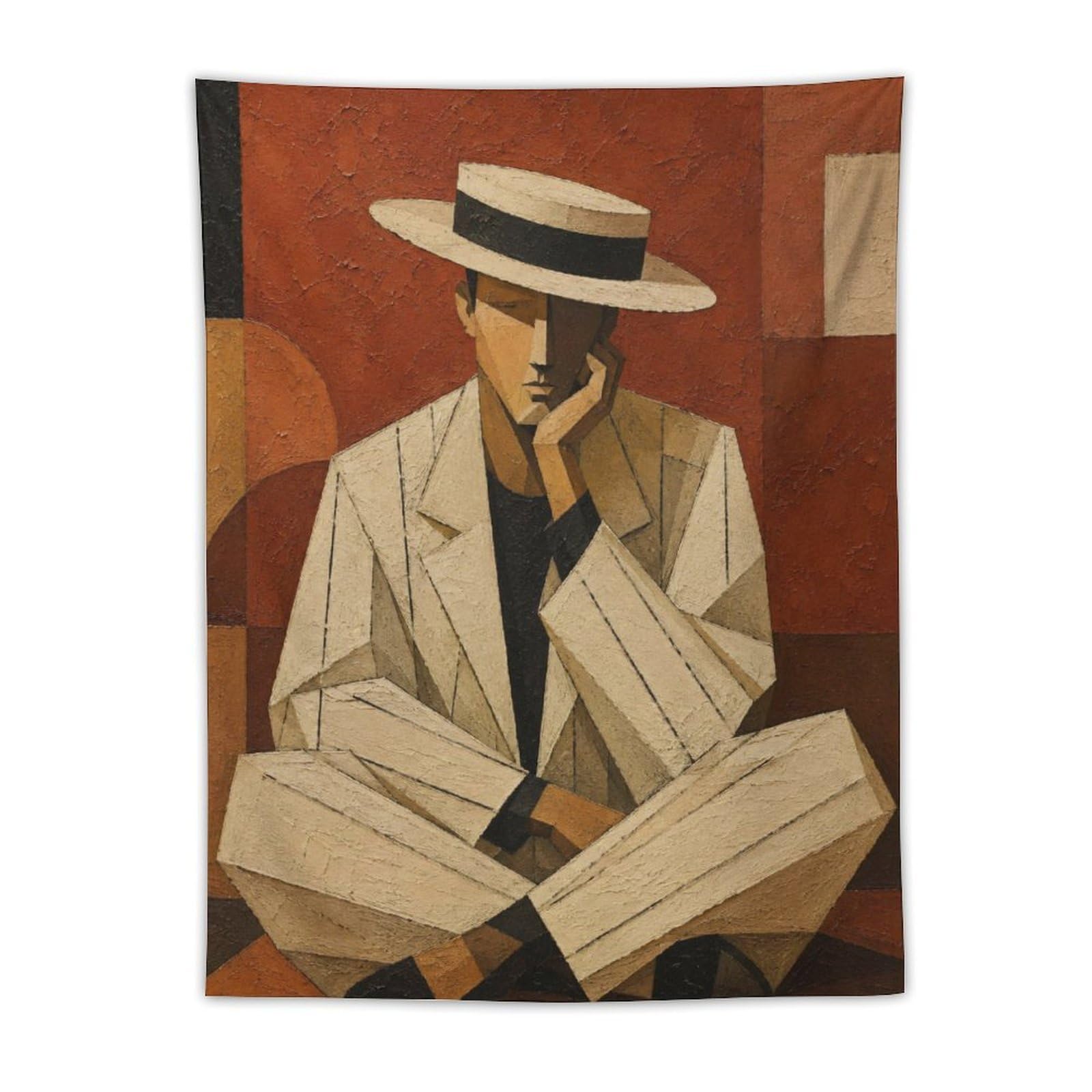 H3B8U2Y5 Man in White Suit Wall Tapestry, Geometric Art, College Dorm