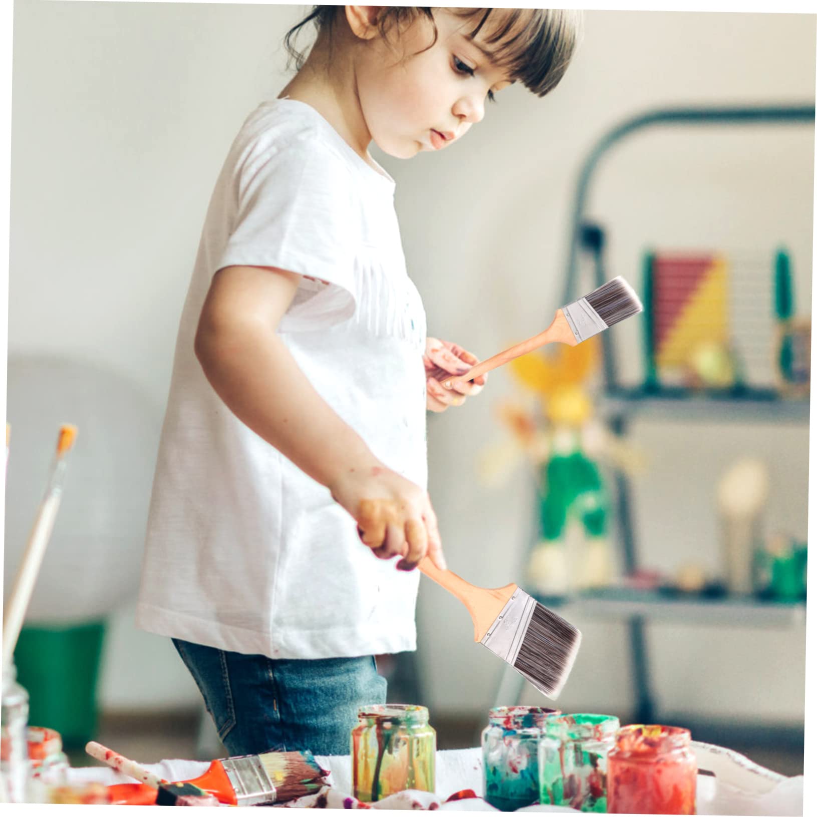 HOMSFOU 4 Stück Pinselset für Farbe mit Holzgriff und Chemischer Faser Praktische Malerbürsten für Ölmalerei und Präzises Streichen im Innen und Außenbereich