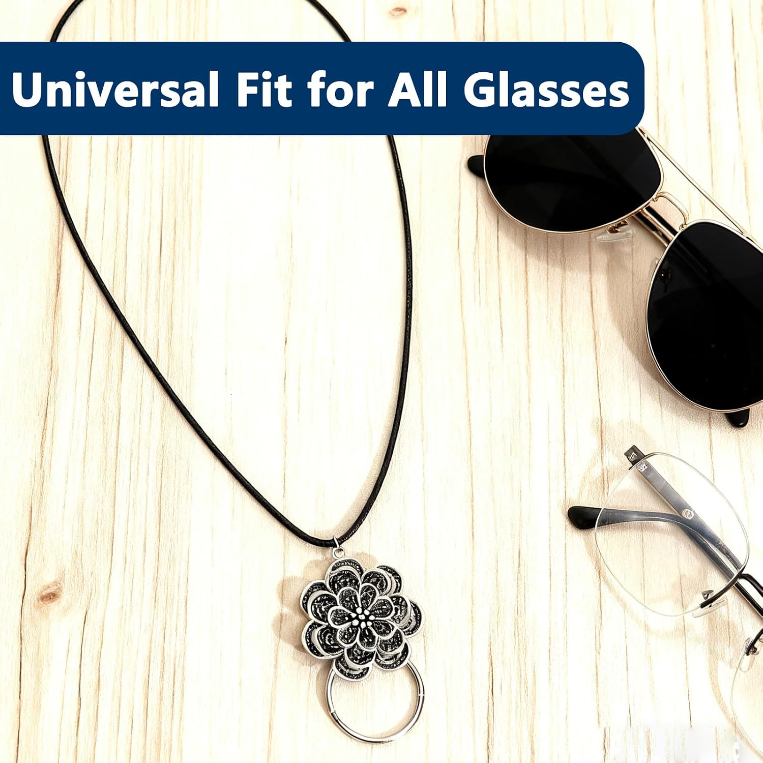 Eyeglass Necklace Holder Leather Strap with Loop Sunglass and Eye Glasses Chain for Women Stylish Flower Hanging Ring Eyewear Holder Comfortable Cord for Glasses