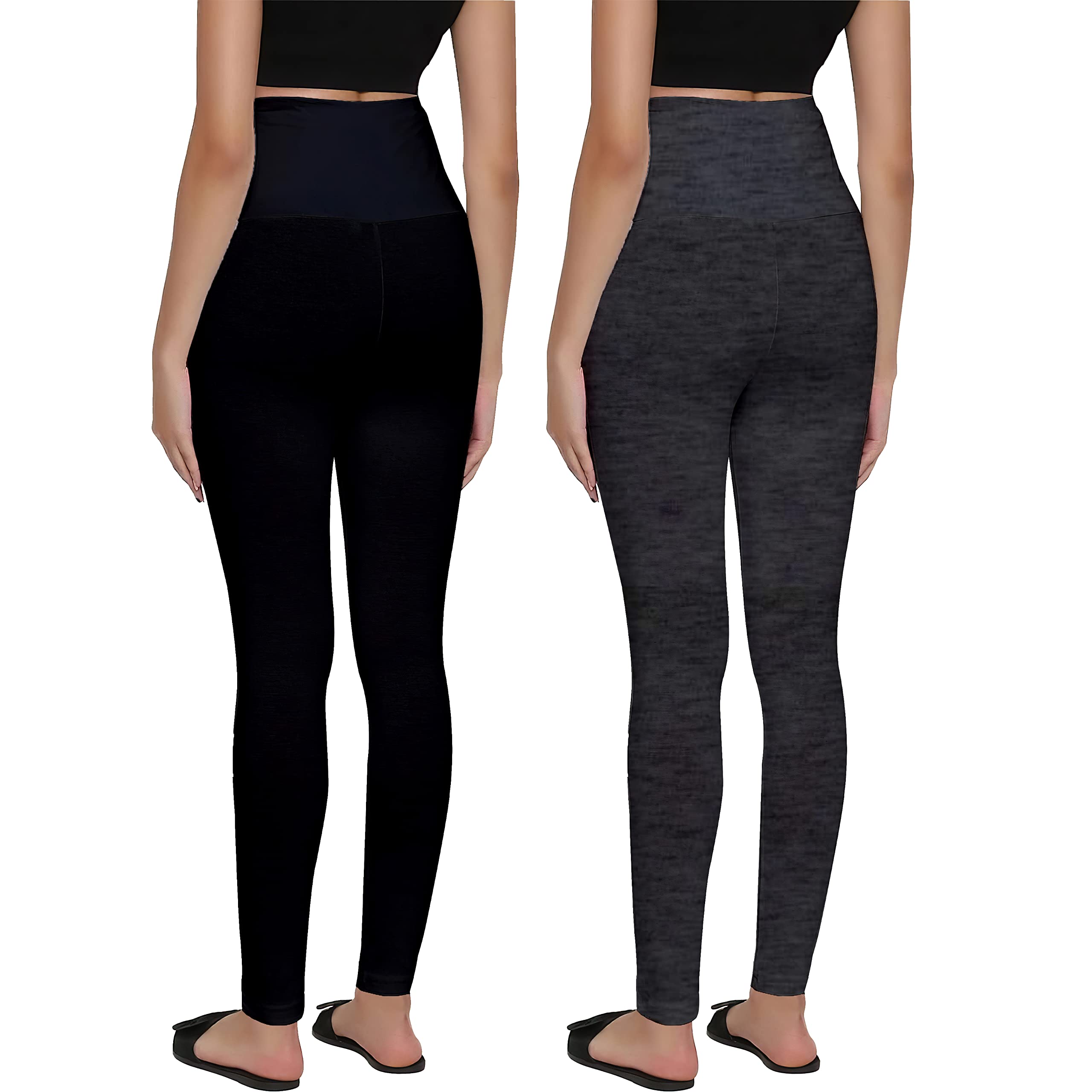 LENAM Cotton Lycra Stretchable Maternity Leggings(Pack of 2) (3XL, Black - Charcoal Melange) - Image 2 thumbnail