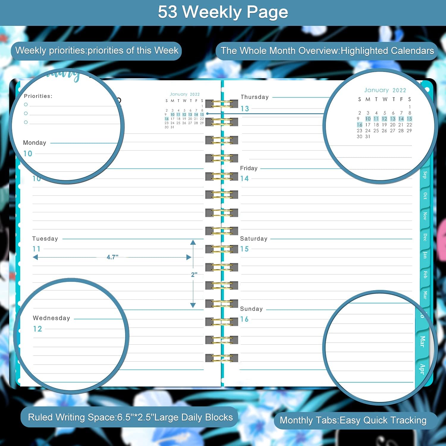 Nitukany 2022 Planner - Weekly & Monthly Planner with Tabs, Jan 2022 - Dec 2022, 8.5" x 6.3", Hardcover with Elastic Closure,Twin-Wire Binding,Thick Paper,Inner Pocket, Planner Sticker