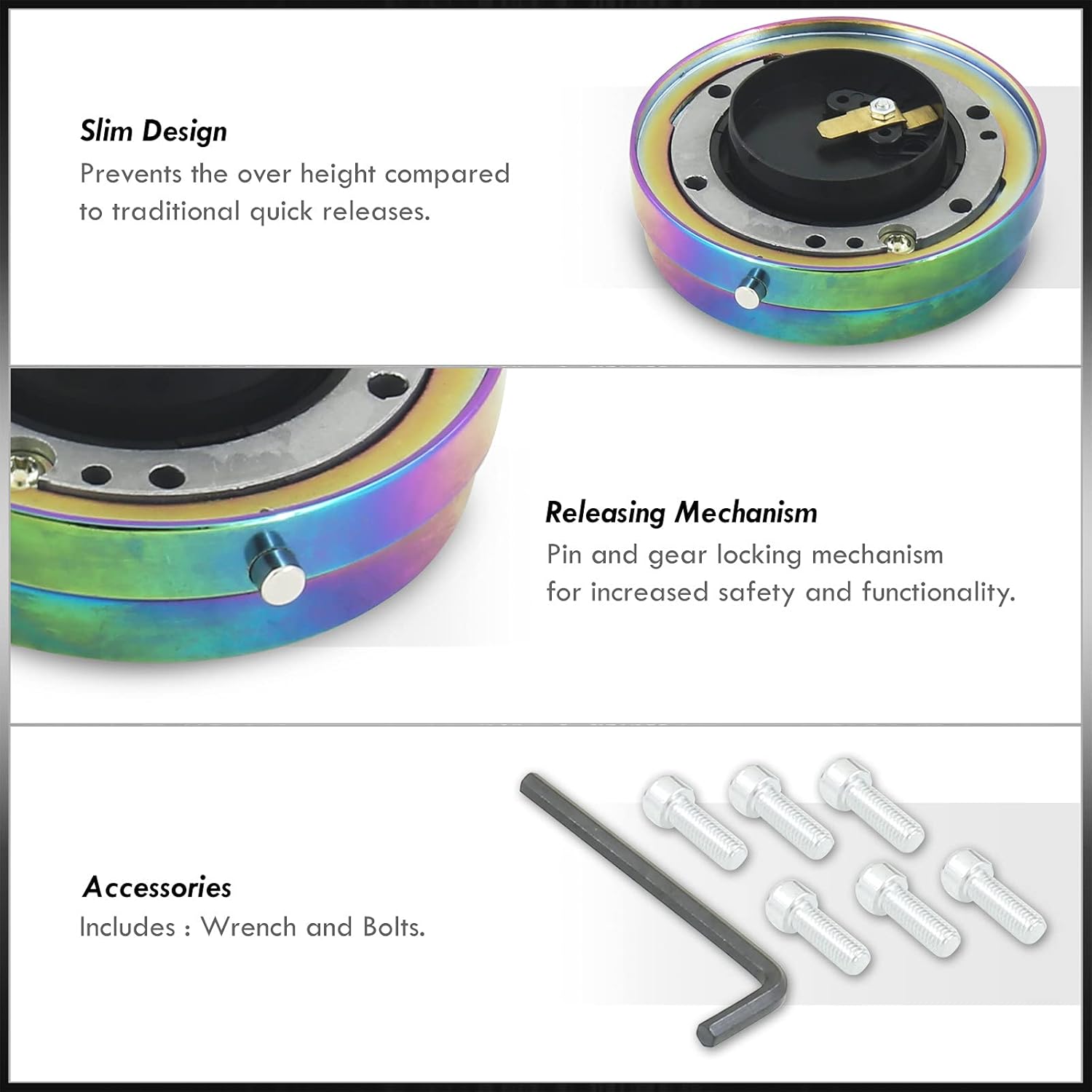 AJP Distributors Upgrade Universal JDM VIP USDM KDM DTM Thin Slim Aluminum 6-Bolt Hole Quick Release Detachable Removal Disconnect Snap Off Aftermarket Steering Wheel Adapter Hub Boss Kit Neo Chrome