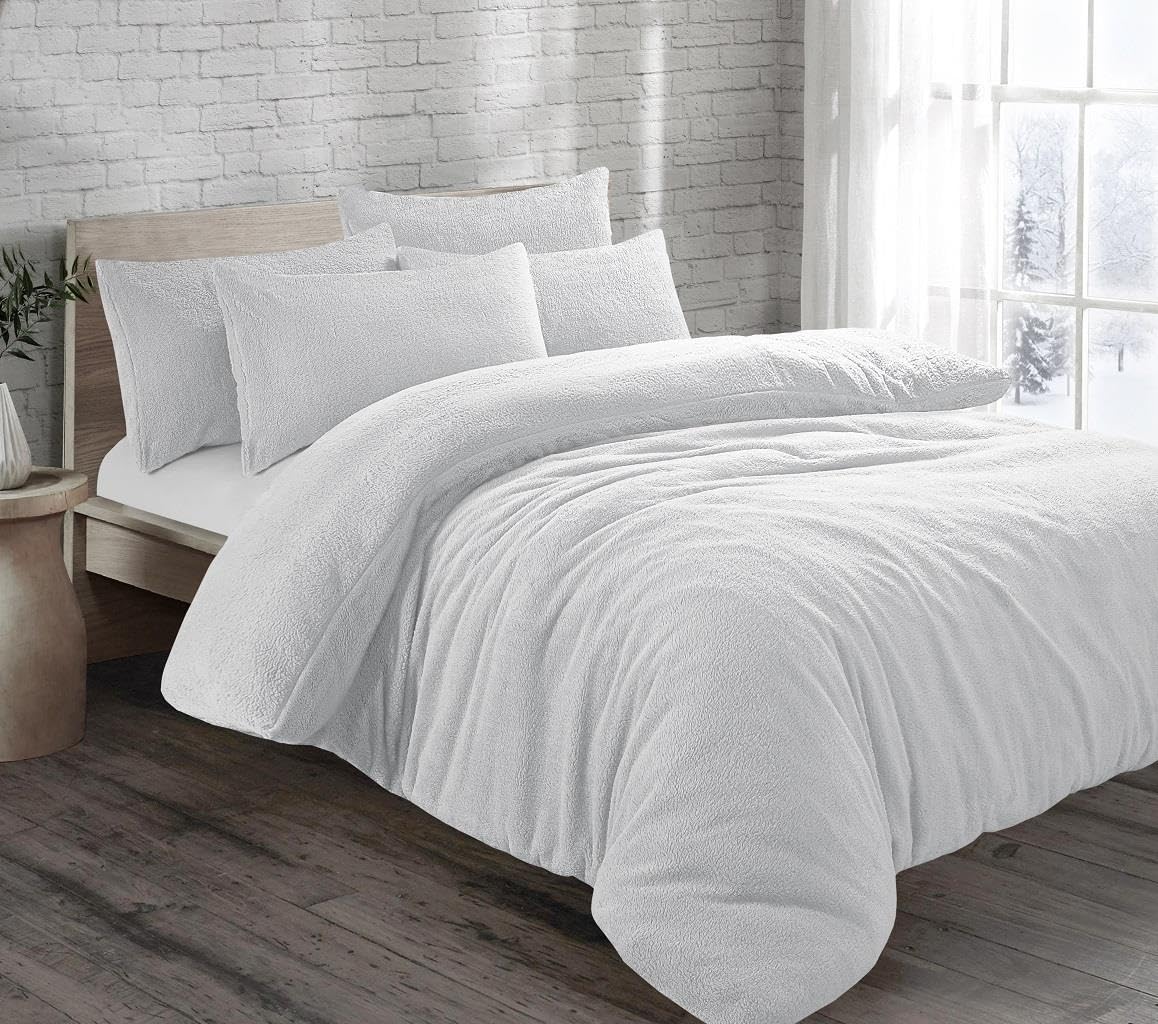 Kampala Hill Teddy Bear Fleece Duvet Cover Set Bedding Warm White Single