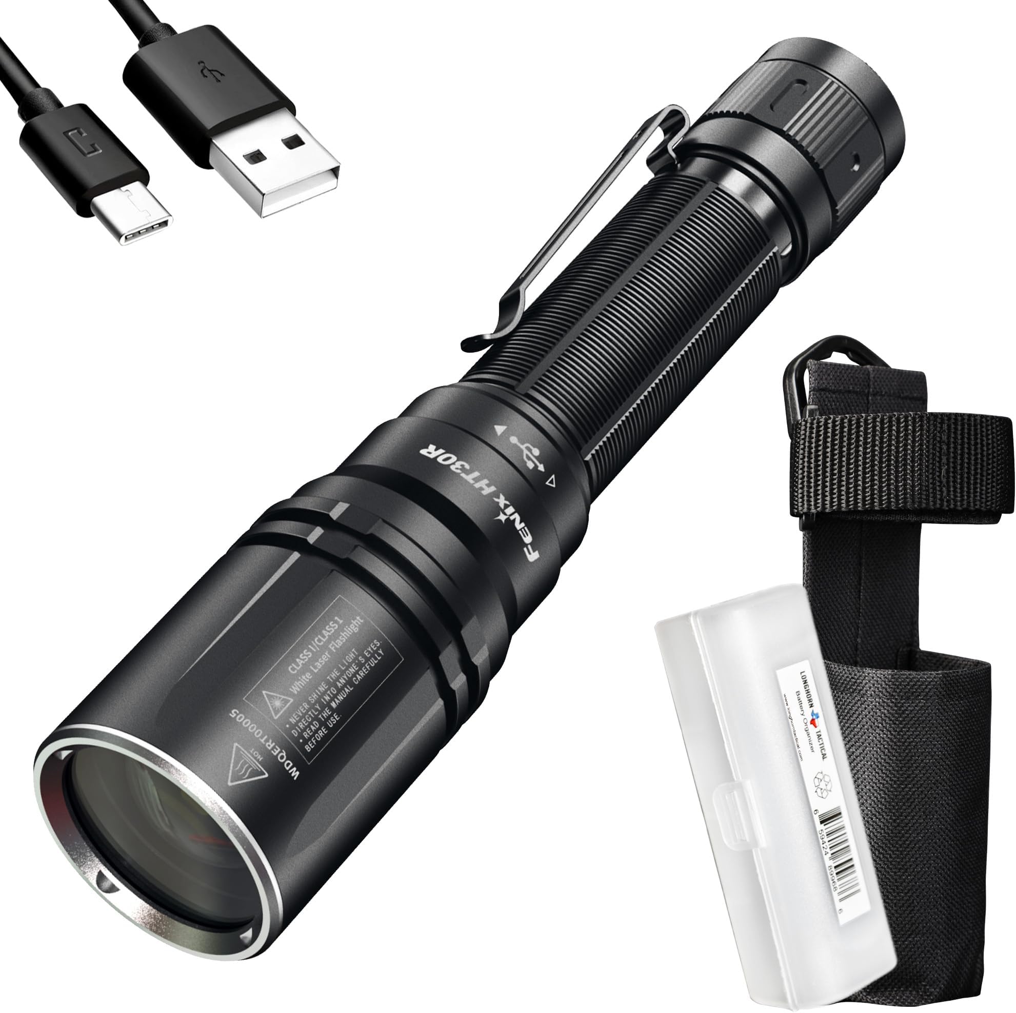 Fenix HT30R LEP Flashlight, 1640 Yards Ultra Long Throw, USB Rechargeable, with LumenTac Organizer