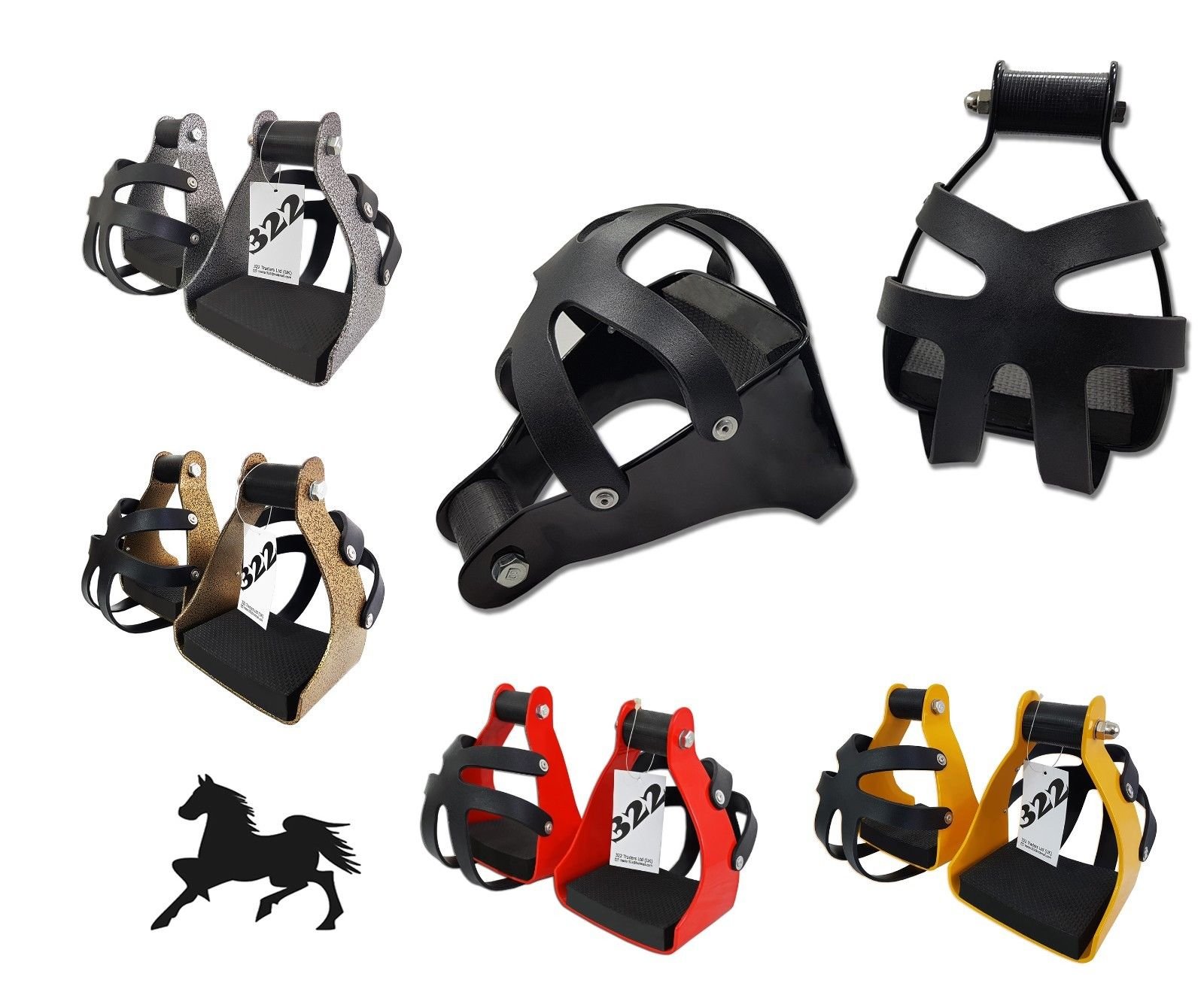 322 Estribos de aluminio con jaula para caballos de seguridad, ligeros, color negro