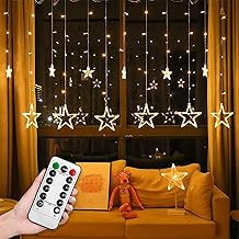 Star Fairy Lights with USB and Plug, 3 m Length, 138 LED Fairy Lights, Light Curtain, Star with Remote Control, 8 Modes for Party, Christmas, Wedding, Birthday, Warm White