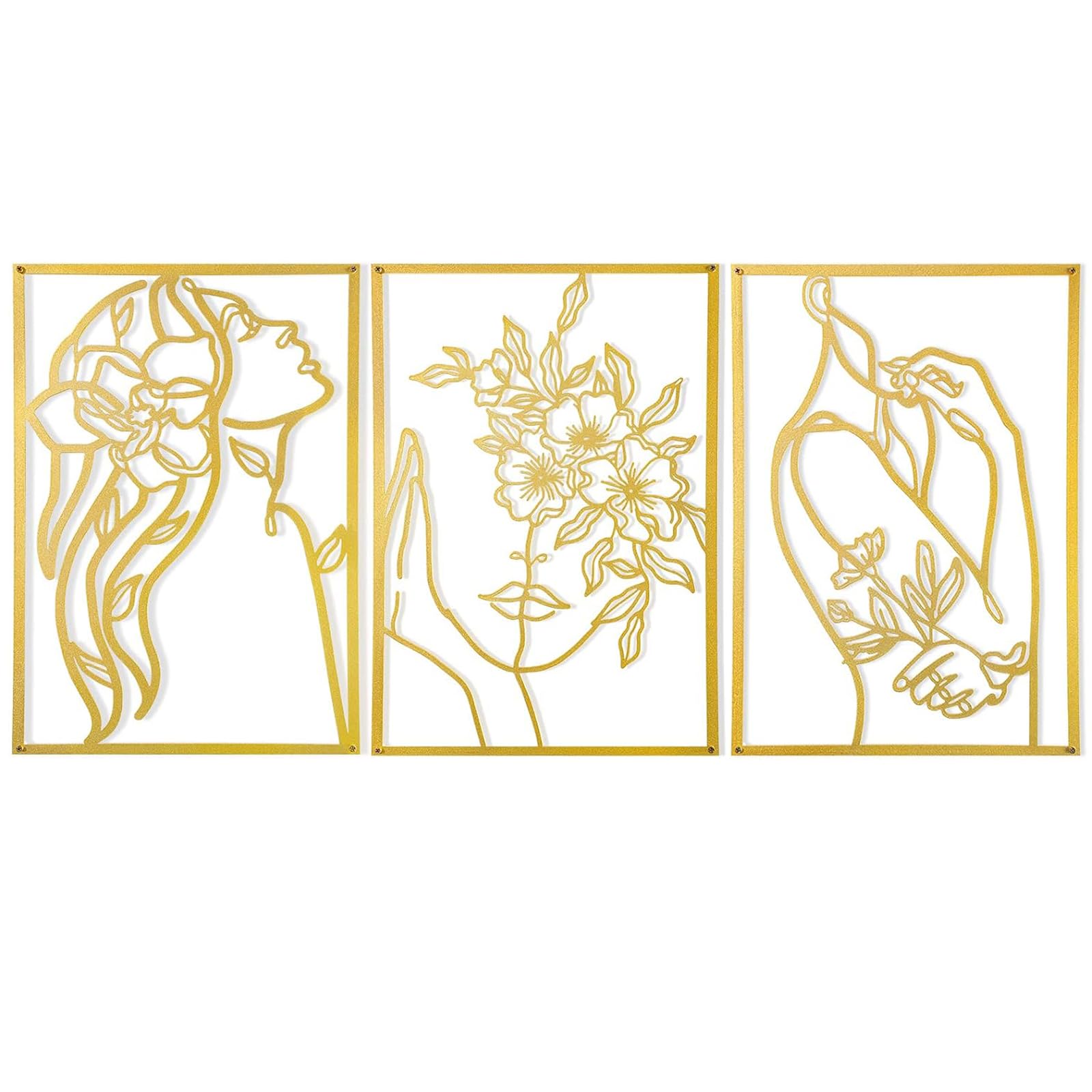 Wonninek Aesthetic Wall Art Metal, Thicken Gold Wall Decor, Modern Home Decor for Bedroom Living Room, 28 x 38cm (Minimalist Line)