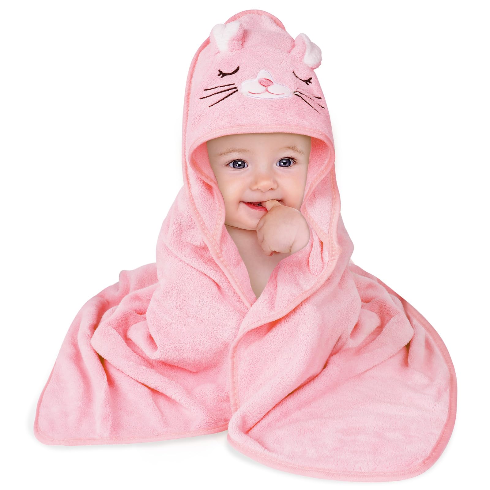 Aolso Accappatoio Neonato, 80x80cm Asciugamani Con Cappuccio Per Bambini, Accappatoio Neonato con Cappuccio Extra Morbido e Super Assorbente per Neonati e Bambini 0-3 Anni-Gattino