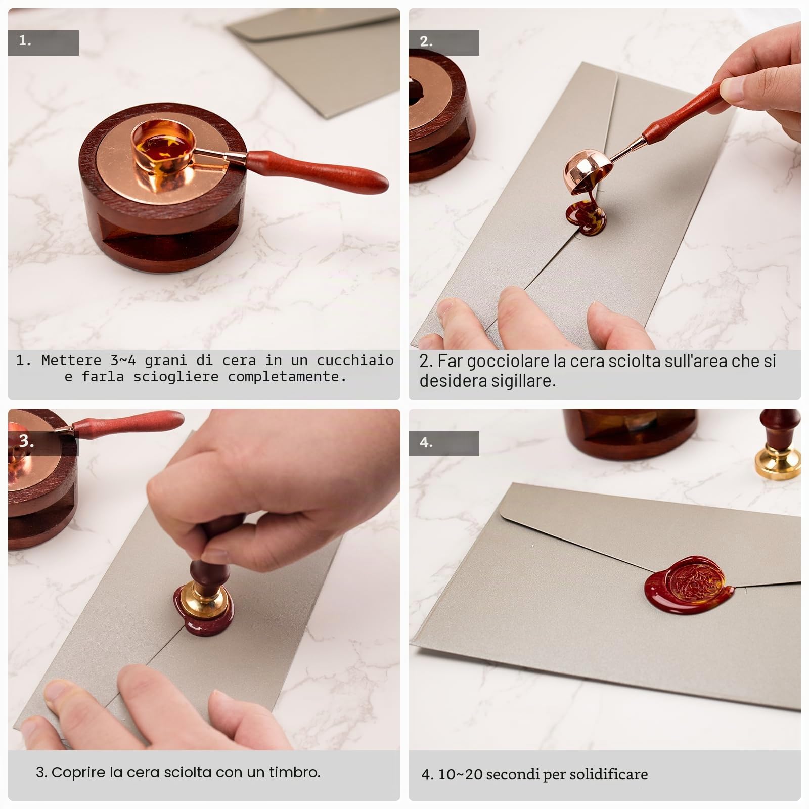 Kit di 644 pezzi Ceralacca, 24 colori perline in ceralacca, set per sigilli di cera/timbro per ceralacca in metallo/strumenti di fusione/stuoia di cera/adesivi per decorare buste lettere matrimoni