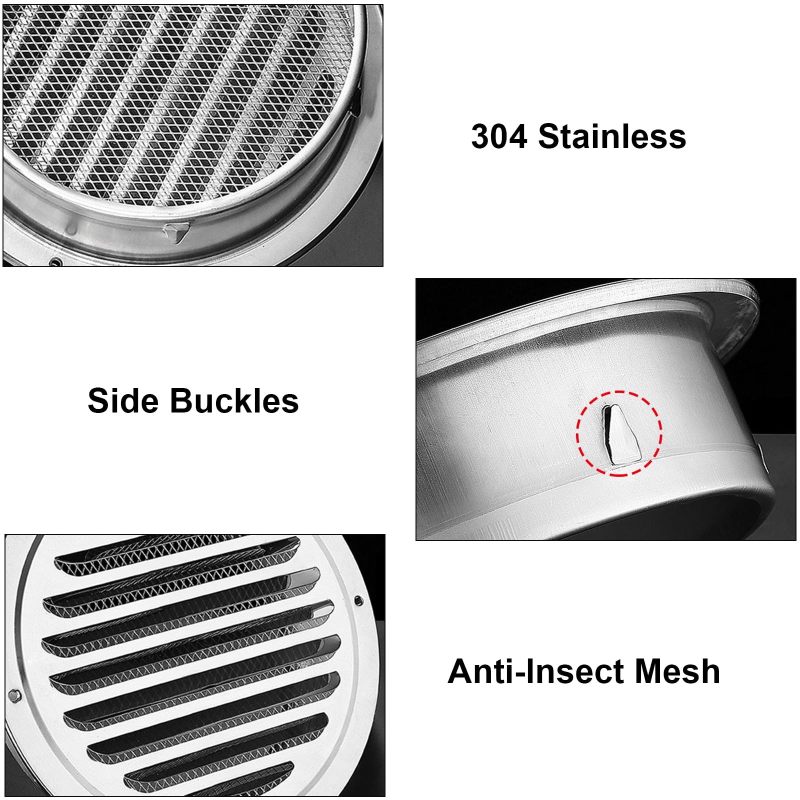 Griglia Aerazione Tonda 100 Mm Acciaio Inox Con Rete Anti Insetti - 2 Pezzi