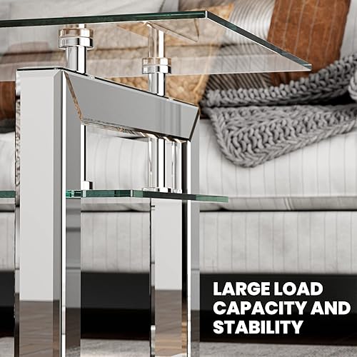 Miniatura 6 de IKIFLY Mesa de centro de cristal con tablas de vidrio de 2 niveles y patas de metal resistentes, mesa auxiliar rectangular de vidrio transparente