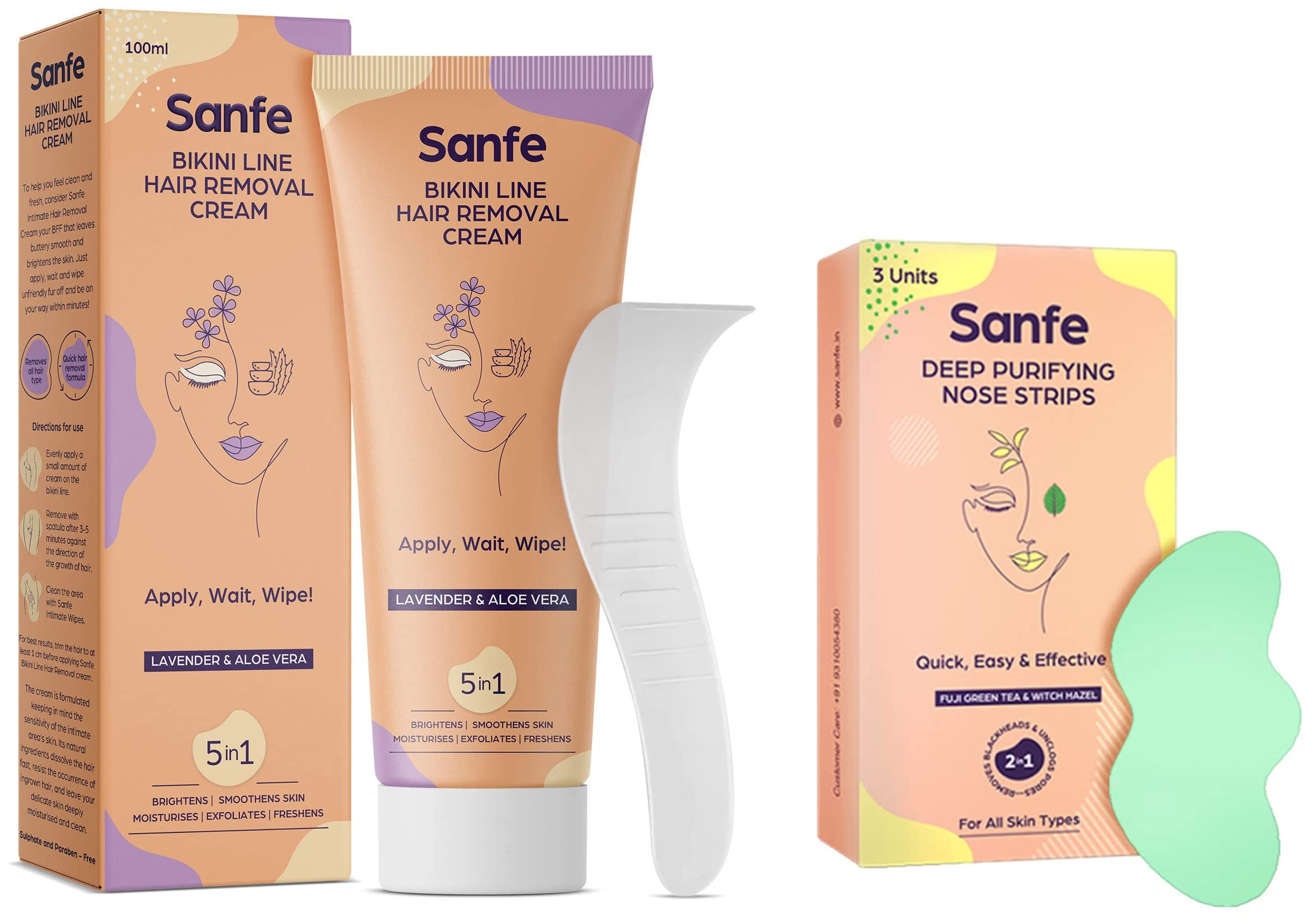 Sanfe Hair Removal Cream (Dermatologically Tested) & Sanfe Deep Purifying Nose Strips for Women - Pack of 3-image-11