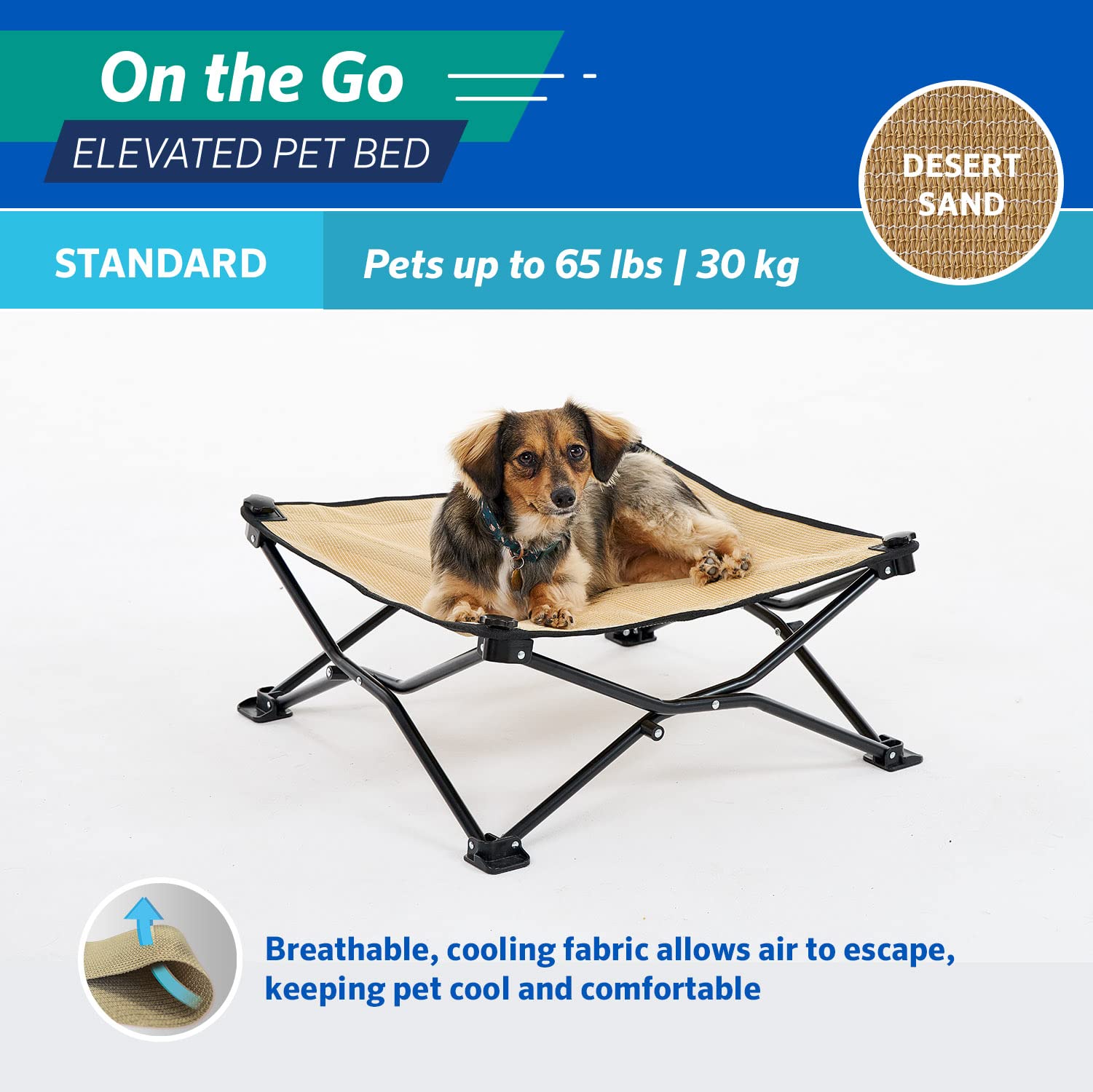 Coolaroo On The Go - Cuccia rialzata per animali domestici, standard, sabbia del deserto