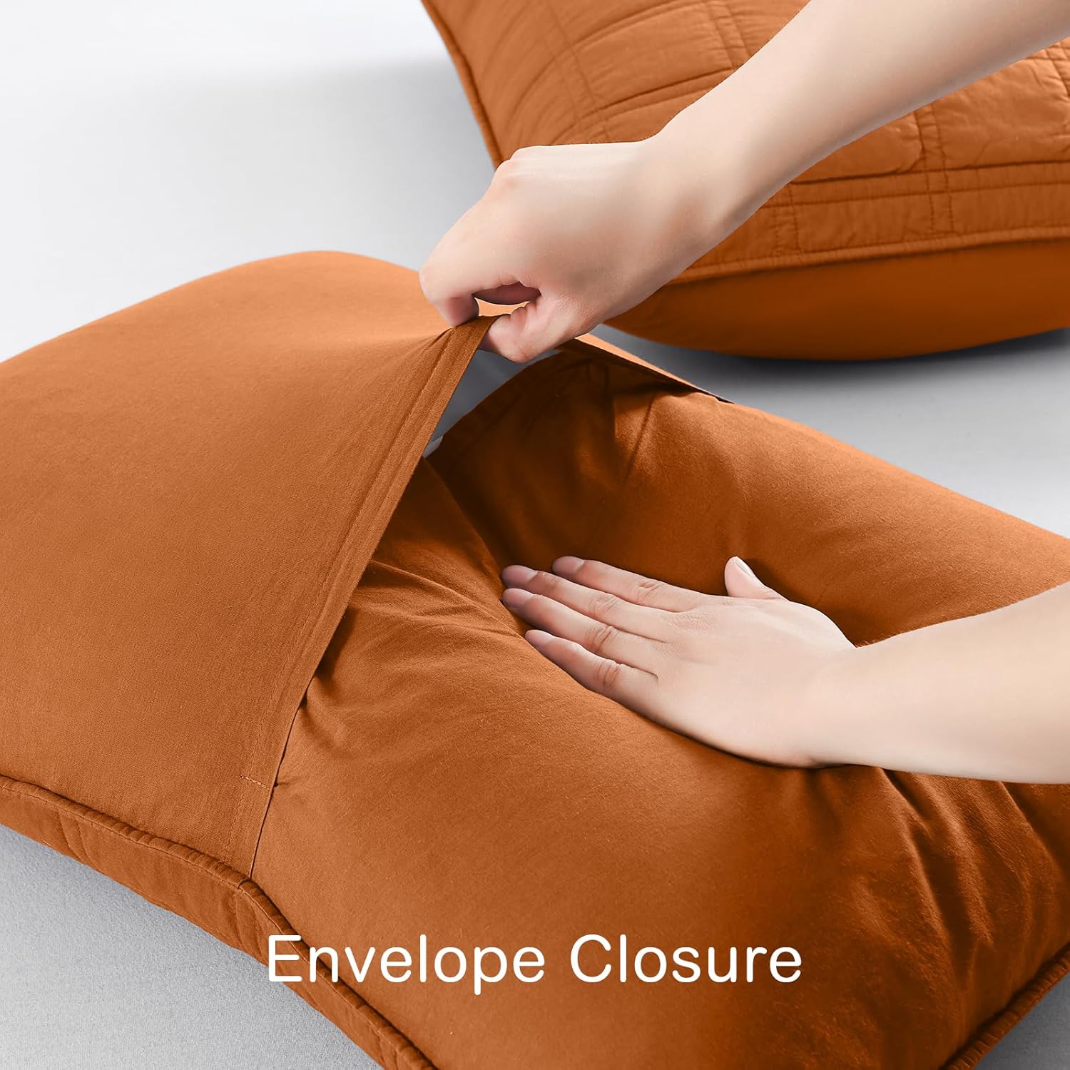 HORIMOTE HOME 100% Cotton Quilted Pillow Shams King Size, Burnt Orange Pre-Washed 2 Pack 20" x 36" Cozy Pillowcases, Breathable Stitching Pillow Cases Cover Decorative for Bed in Geometric Pattern