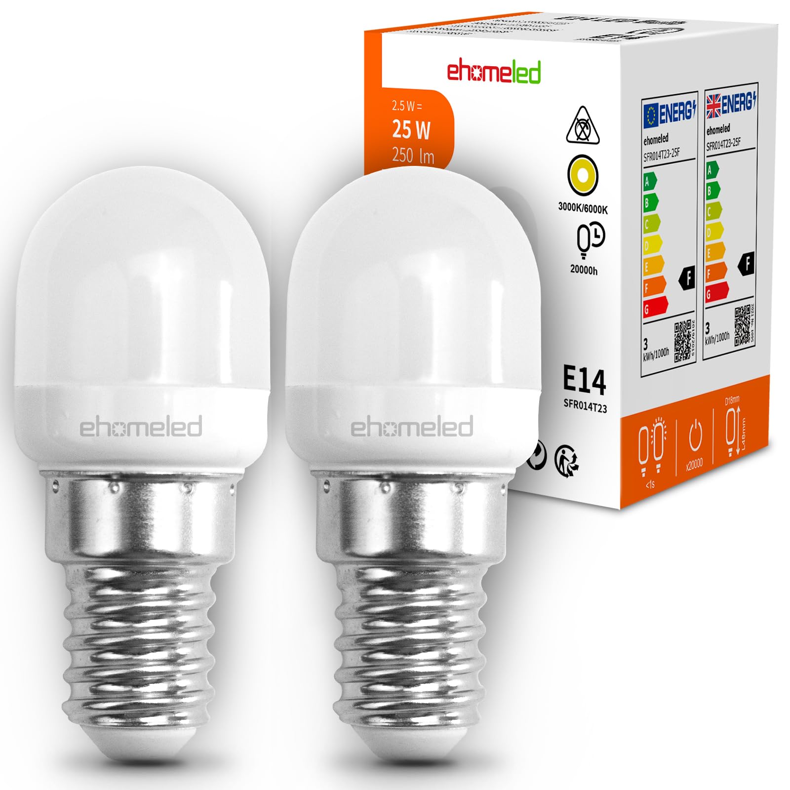 E14 LED SES LED Fridge Bulb, 2.5W(25W Equivalent) Cool White 6000K T22 Bulb