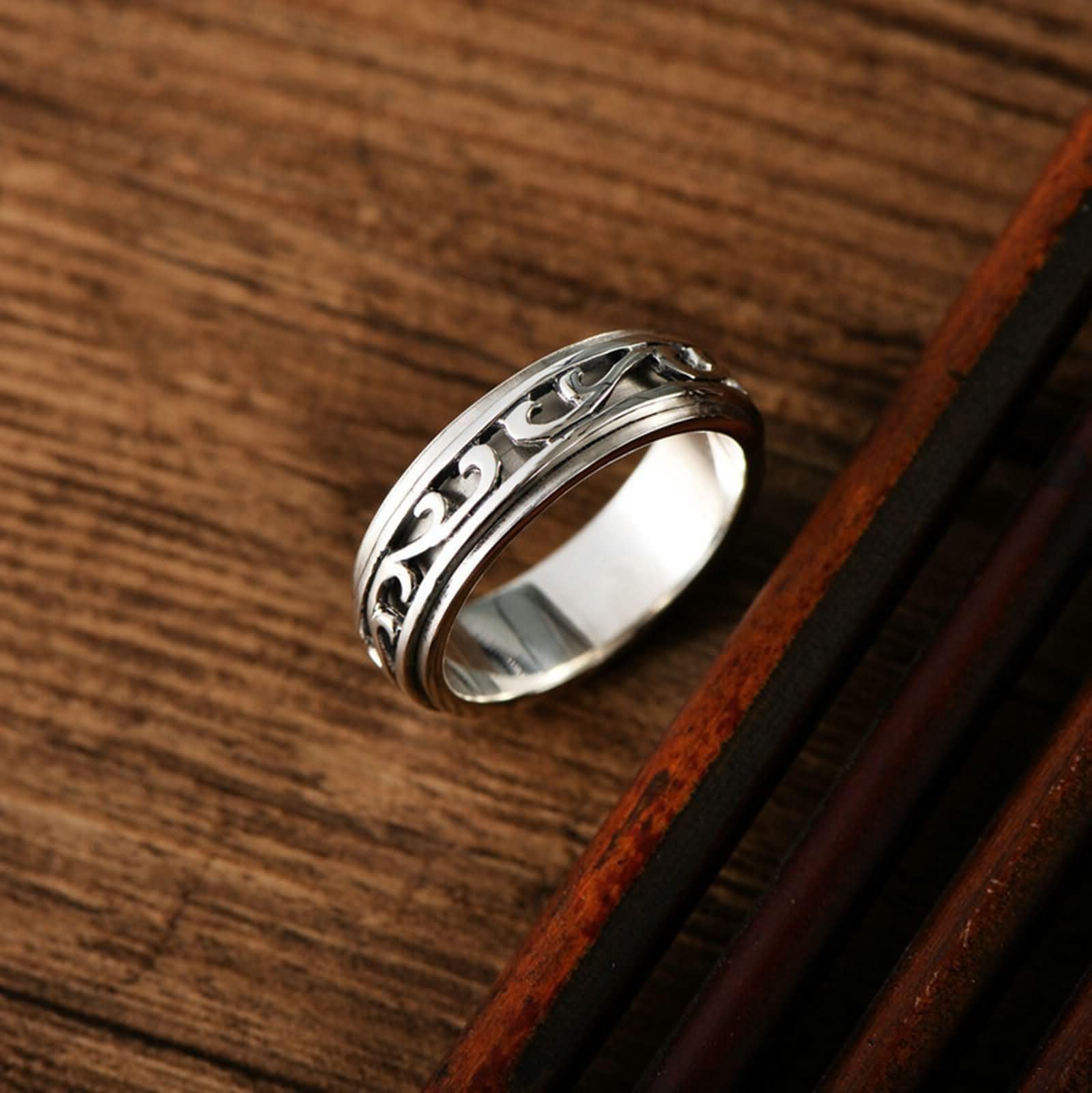 Fedine Incisione Anello Fedina Uomo,Anello Uomo Argento Sterling Spinner Vintage Filigrana 7MM Anello Argento