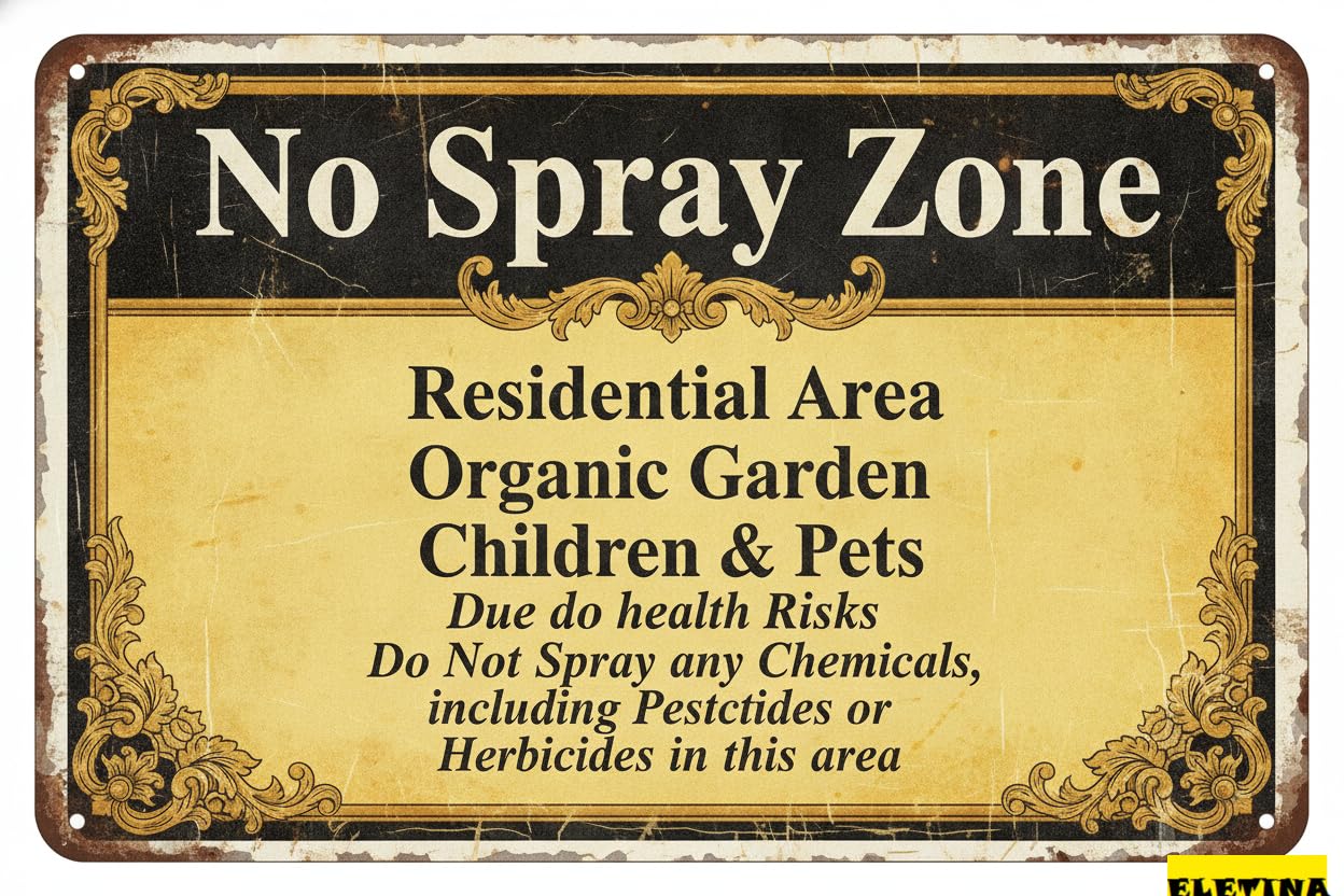 No Spray Zone Organic Garden Tin Sign, 8x12 Inch