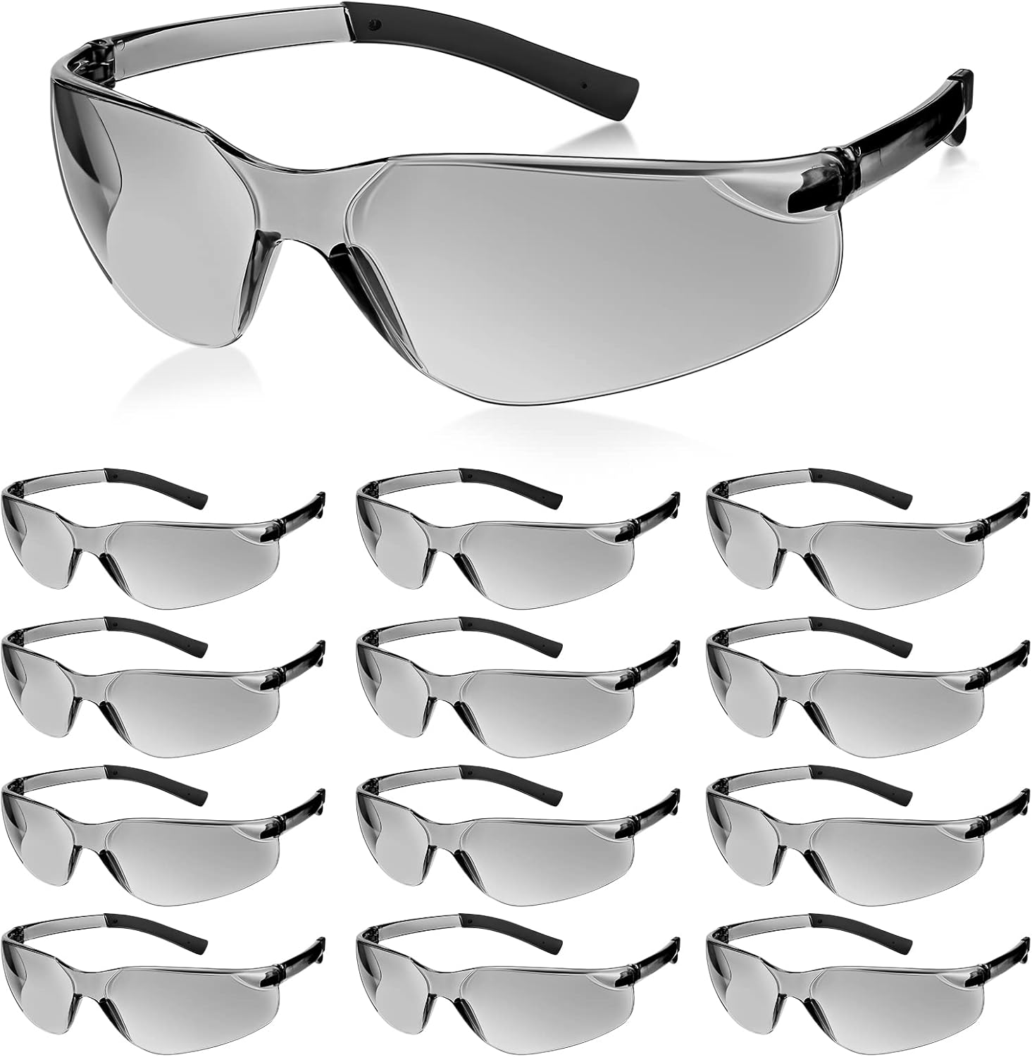 Queekay 12 Pack Safety Glasses Bulk Impact UV Scratch Glasses Protective Eyewear for Men Women Adolescents Eye Protection for Work Lab Construction Science (Gray)