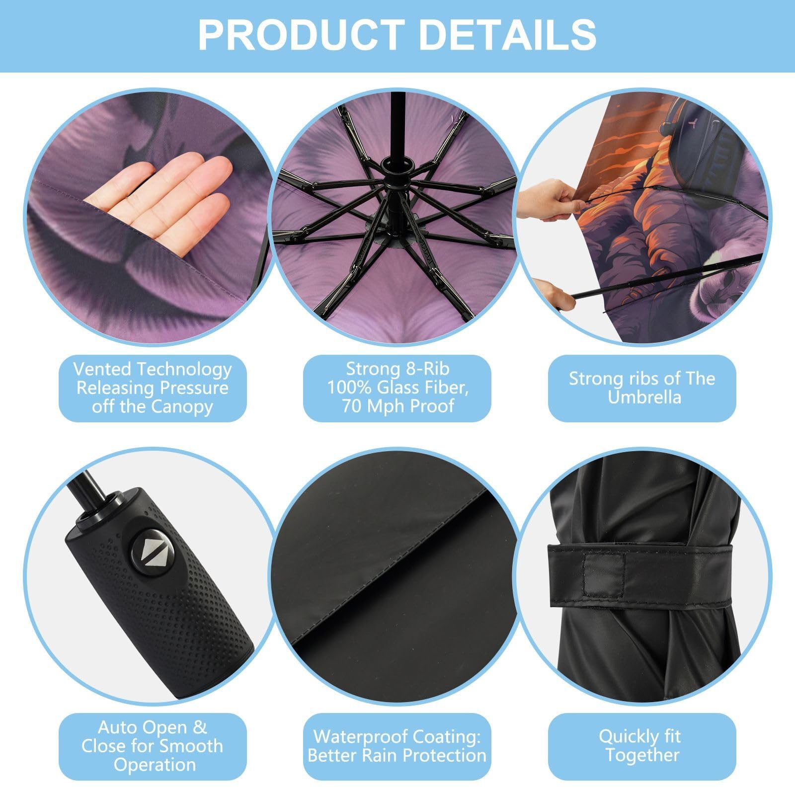 Ovejas De MúSica Fresca Paraguas de Viaje Resistente al Viento Apertura Cierre AutomáTicos,Compacto con ProteccióN Solar UPF 50+ Ideal para JóVenes Chicas