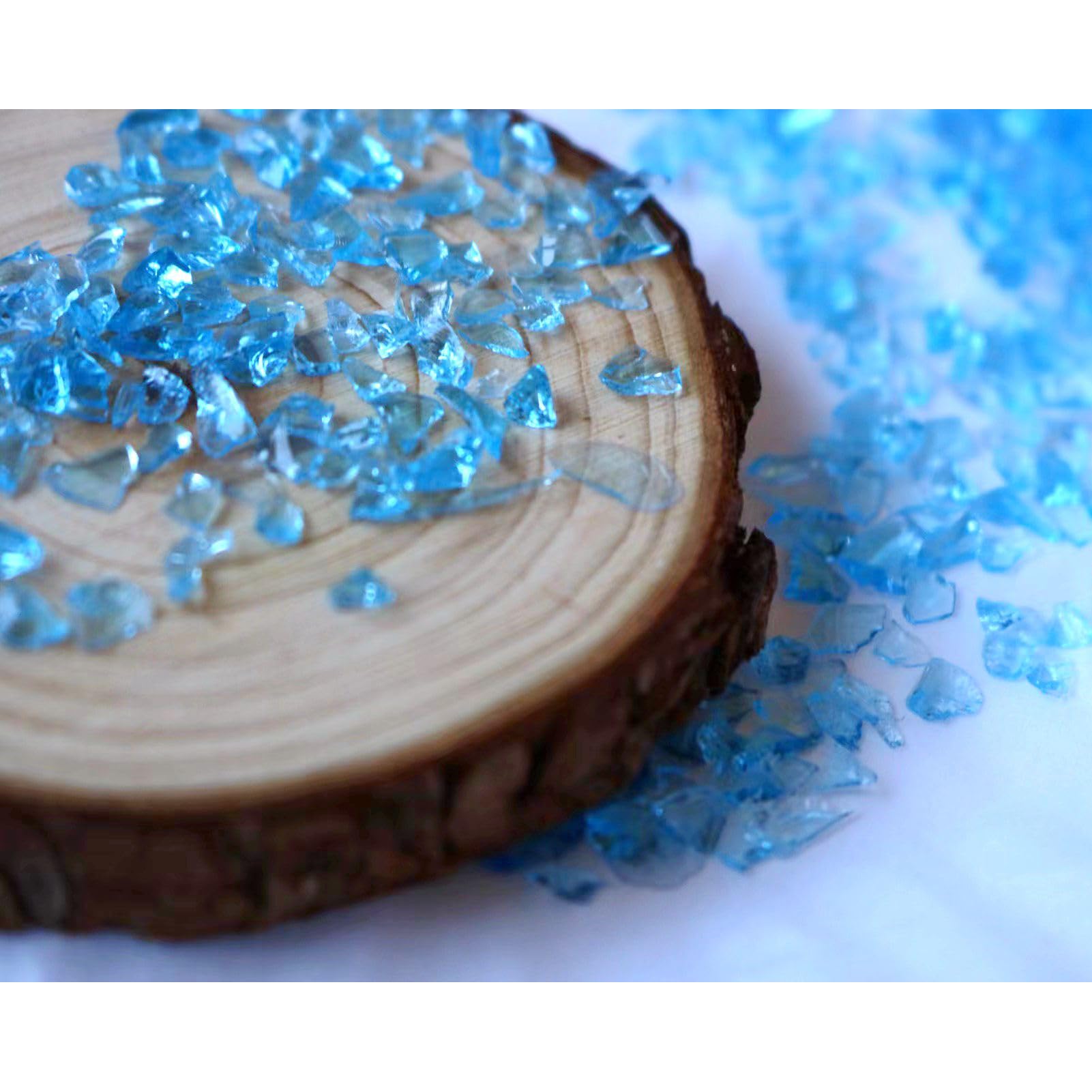 Sea Blue Irregular Broken Glass Chips,2-4mm Crystals Sparkle Crushed Glass,for Resin Craft/Vase Fish Tank/Candle Base Filling Stone,Or Garden Floor Wall Colorful Decoration Glass Pieces(100g)
