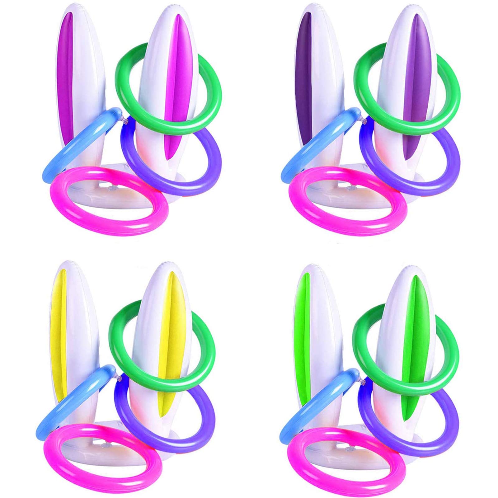 4 Pack Easter Inflatable Bunny Rabbit Ears Ring Toss Game for Kids Easter Party Toy Gifts for Carnival Outdoor Game Easter Party Supplies, 4 Colors Girl Boy Easter Basket Stuffers Hat with 16 Rings