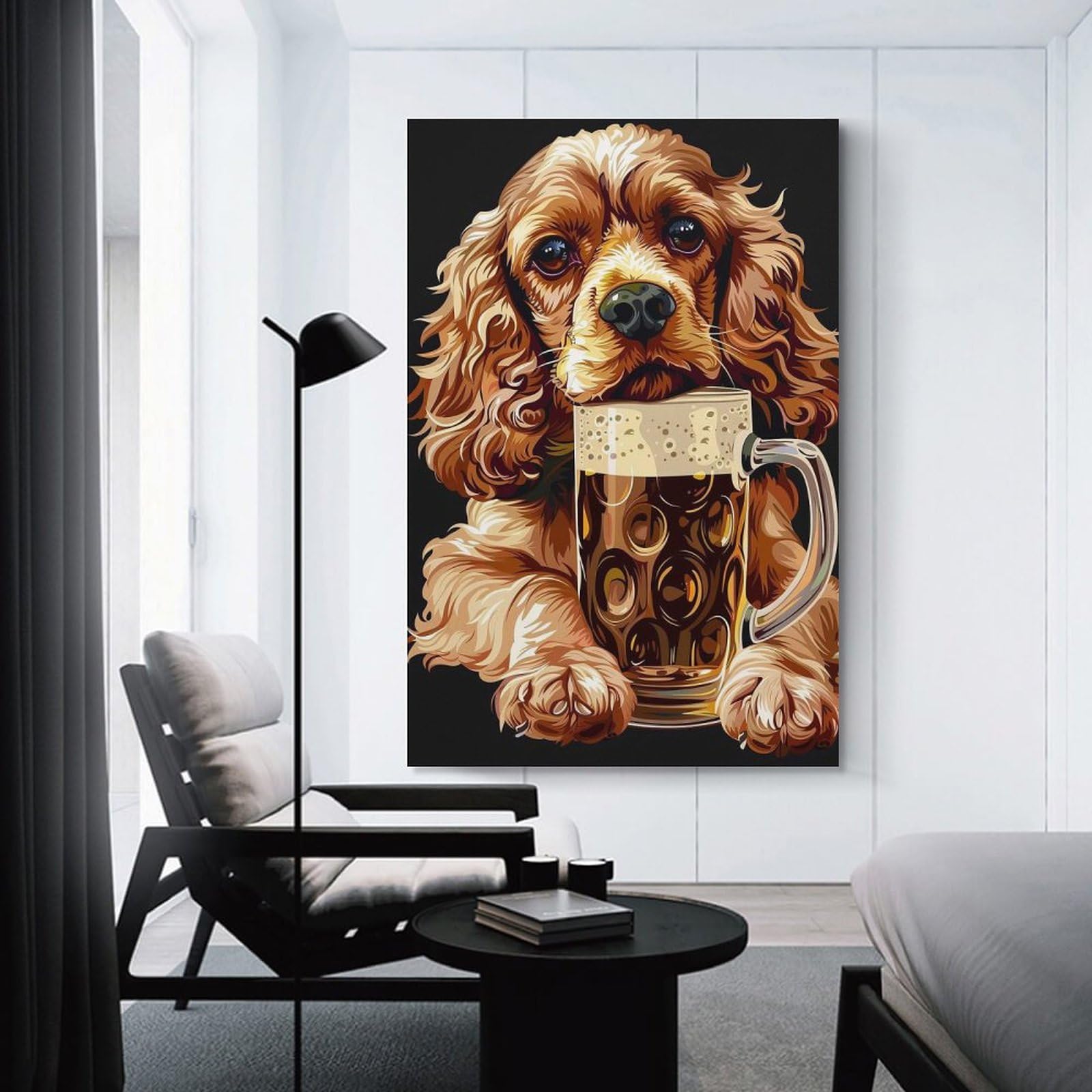 Junmoney Cocker Spaniel Beer Decorative Wall Artwork 24x36inch(60x90cm), for New Homes, Bedrooms Or Workspaces, A Wall Art Gift for Fresh Interiors