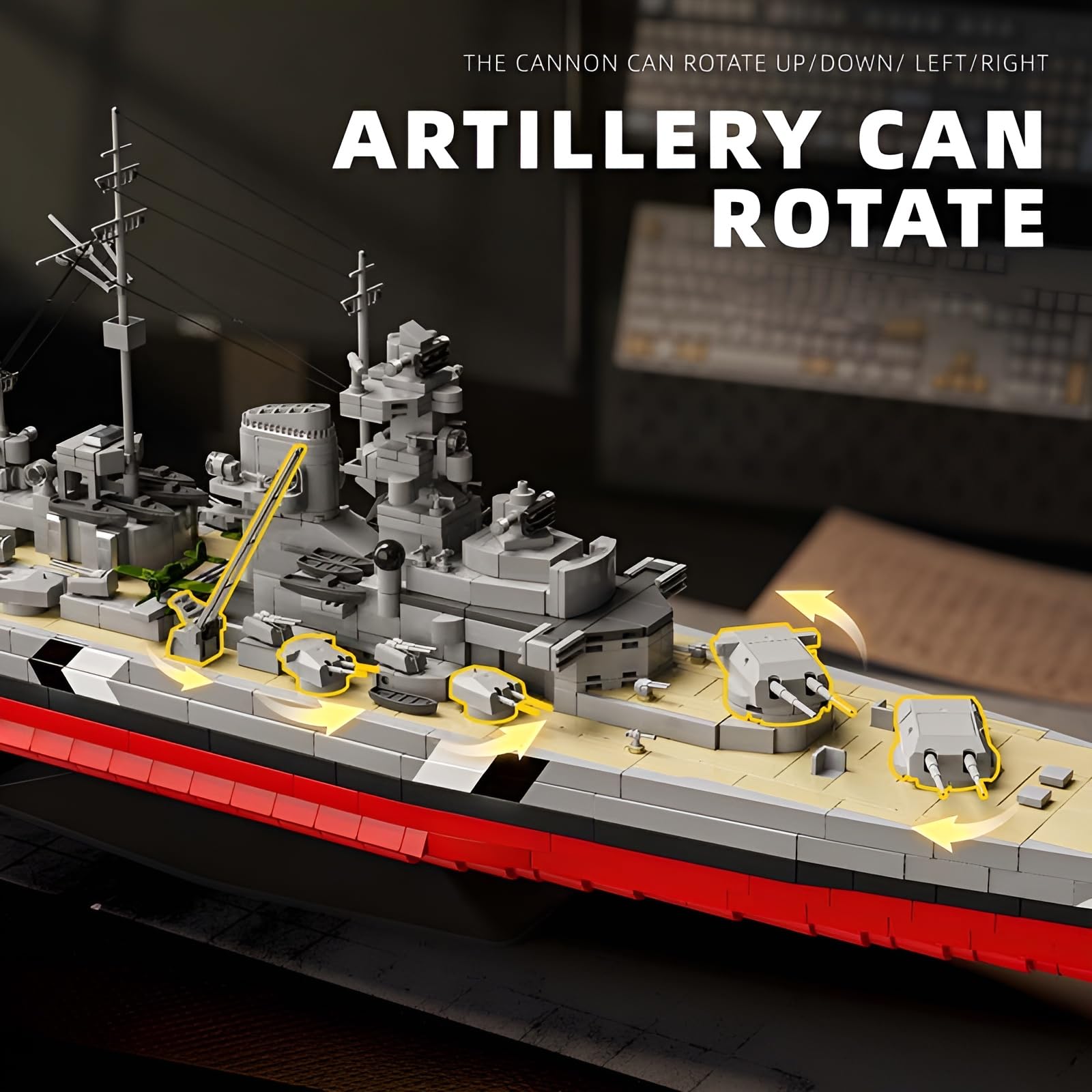MirthMakers Bismarck Battleship Building Kit, 1:300 WW2 Warship Bricks Kit with Display Stand, Military Series Model - Image 4