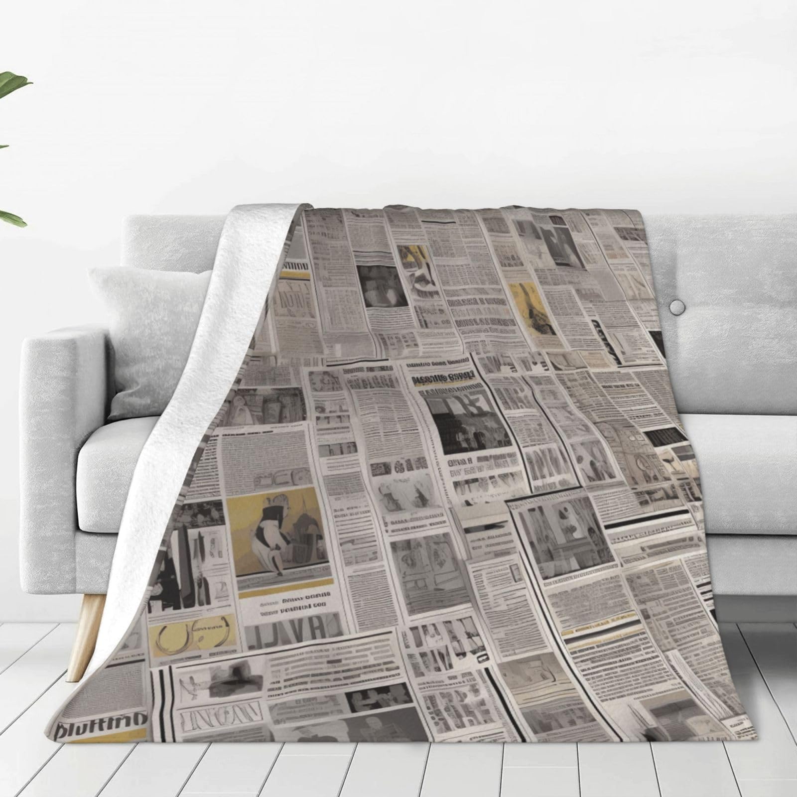 KLOPH Newspaper Throw Blanket 80"x60" Flannel Fluffy Warm Blanket for Couch, Reversible Plush Blankets for Bed, Comfy Fuzzy Blanket for Sofa, Plush Lightweight-Blankets for All Season