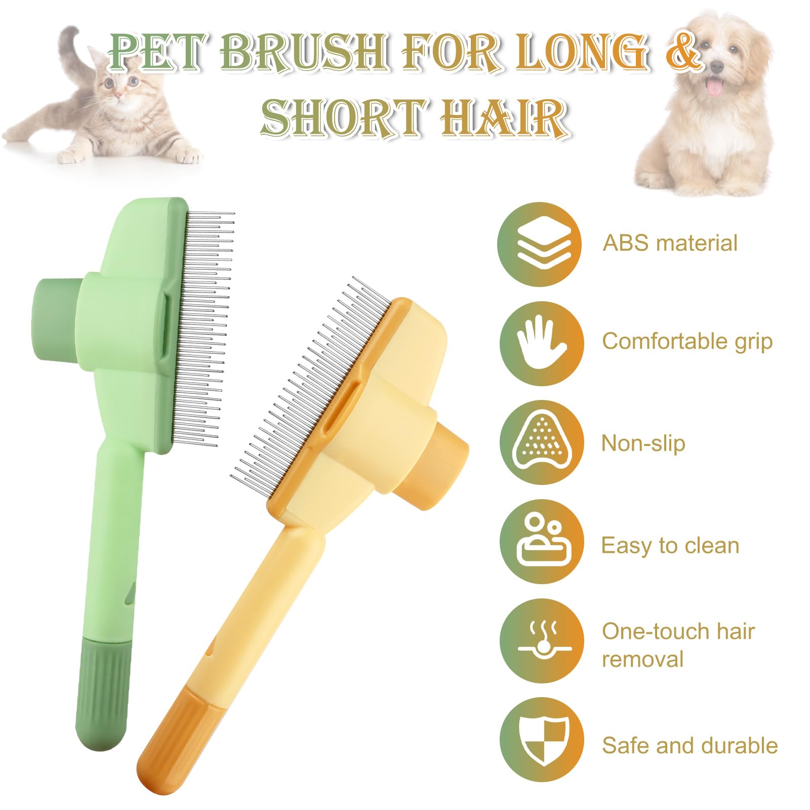 2 Pièces Brosse pour Chat, Peigne Chat Autonettoyant pour Animaux de Compagnie, Brosse Chien Chats Poil Long et Court, Brosse Attrape Poils pour Chats, avec bouton de déverrouillage