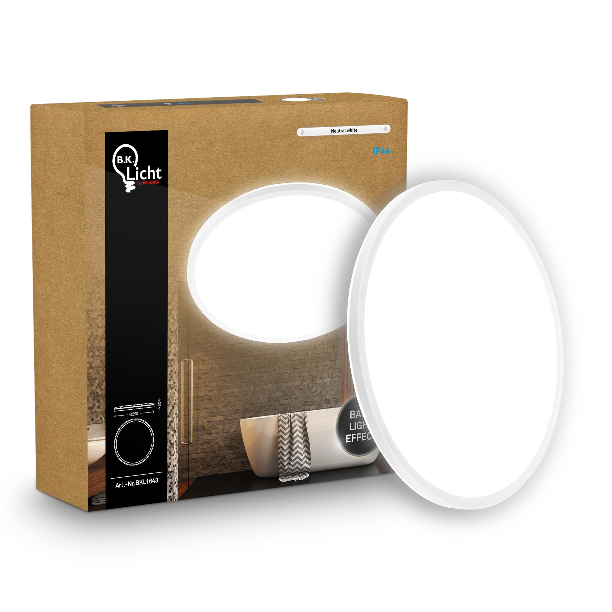 B.K.Licht - LED Panel, Slim, 4000K Neutral White, Indirect Backlighting, IP44 Splash-Proof, Ceiling Lights, Bathroom Light, Bathroom Lights Ceiling, Living Room, 29 x 3 cm, White