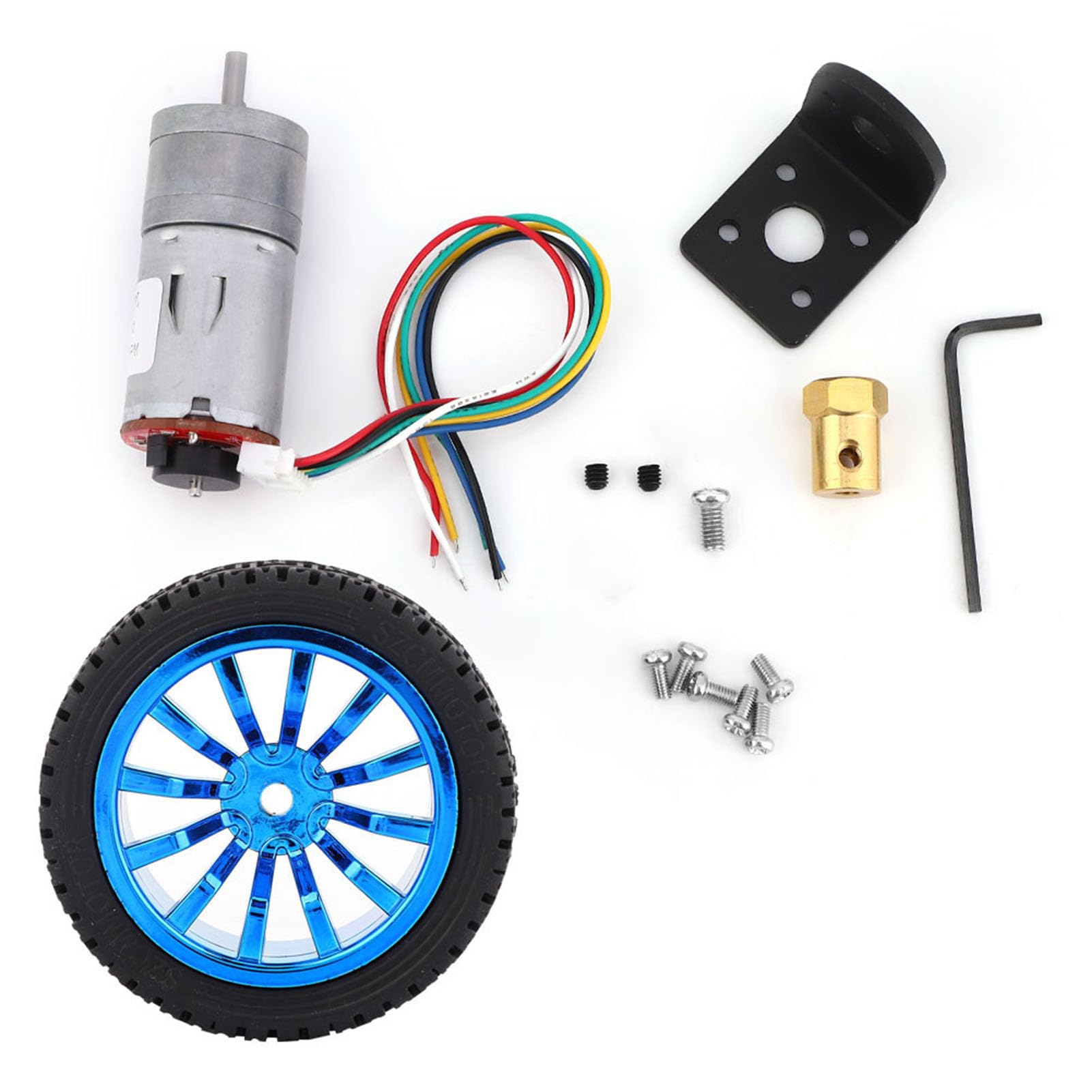 DC 6V DIY Encoder Gear Motor with Mounting Bracket 65mm Wheel Kit Micro Speed Reduction Motor Mini Motor for Art Car Robot Model DIY Engine Toy(100RPM)