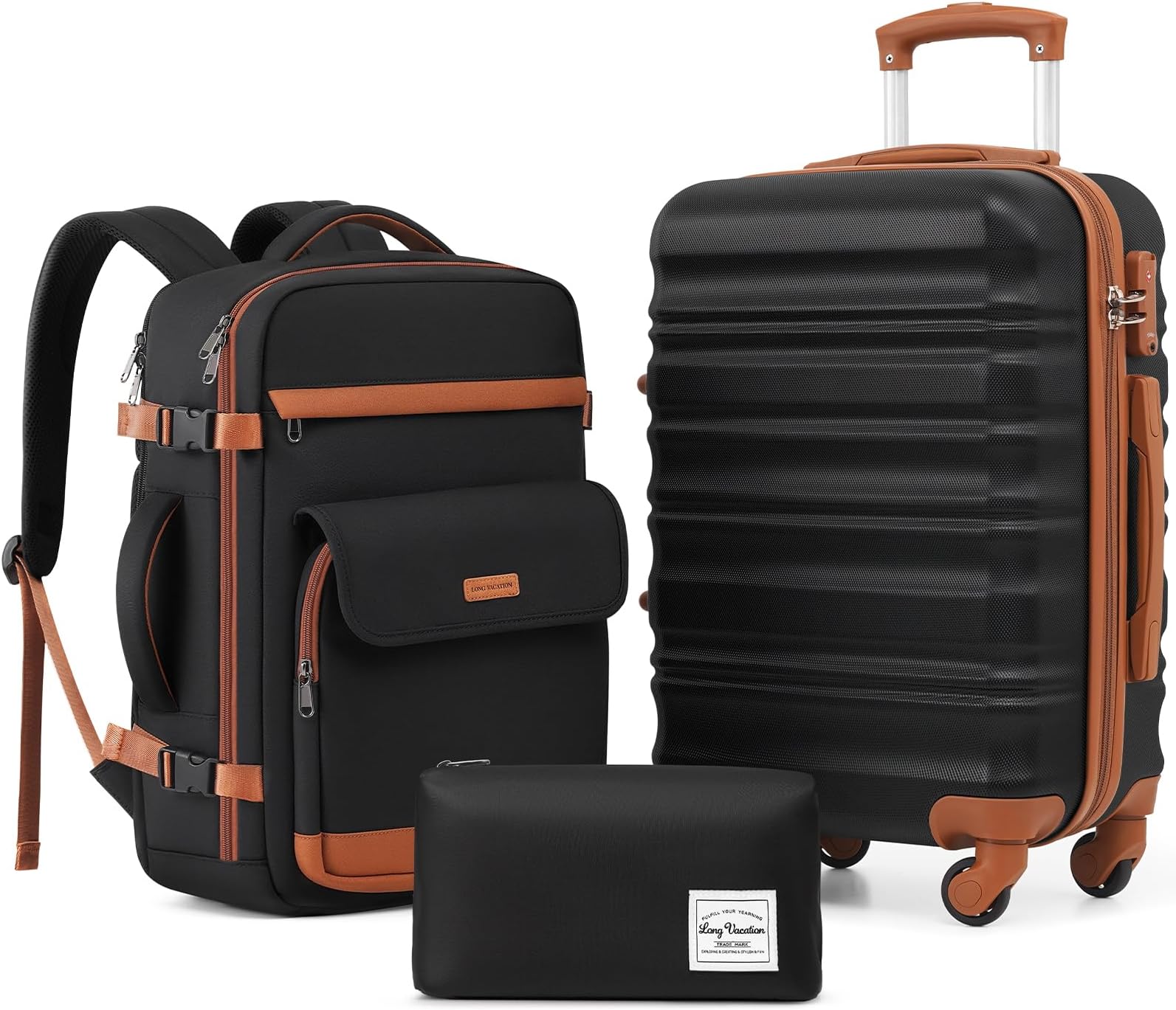 Carry On Luggage Sets 3 Piece 20 Inch Suitcase Set, ABS+PC Hard shell Lightweight Travel Luggage with Spinner Wheels & YKK Zipper TSA Lock (BLACK-BROWN, 20 INCH (BP-2/TB))