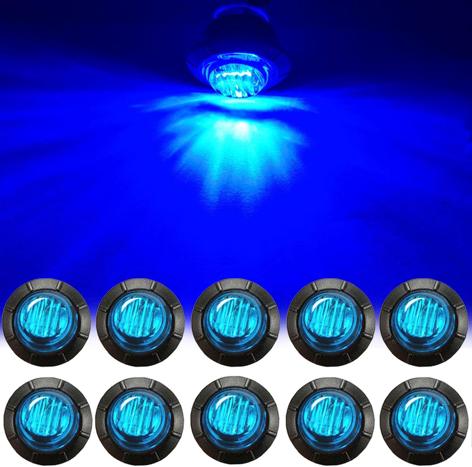 NBWDY 10Pcs 3/4In Round Blue LED Bullet Marker lights