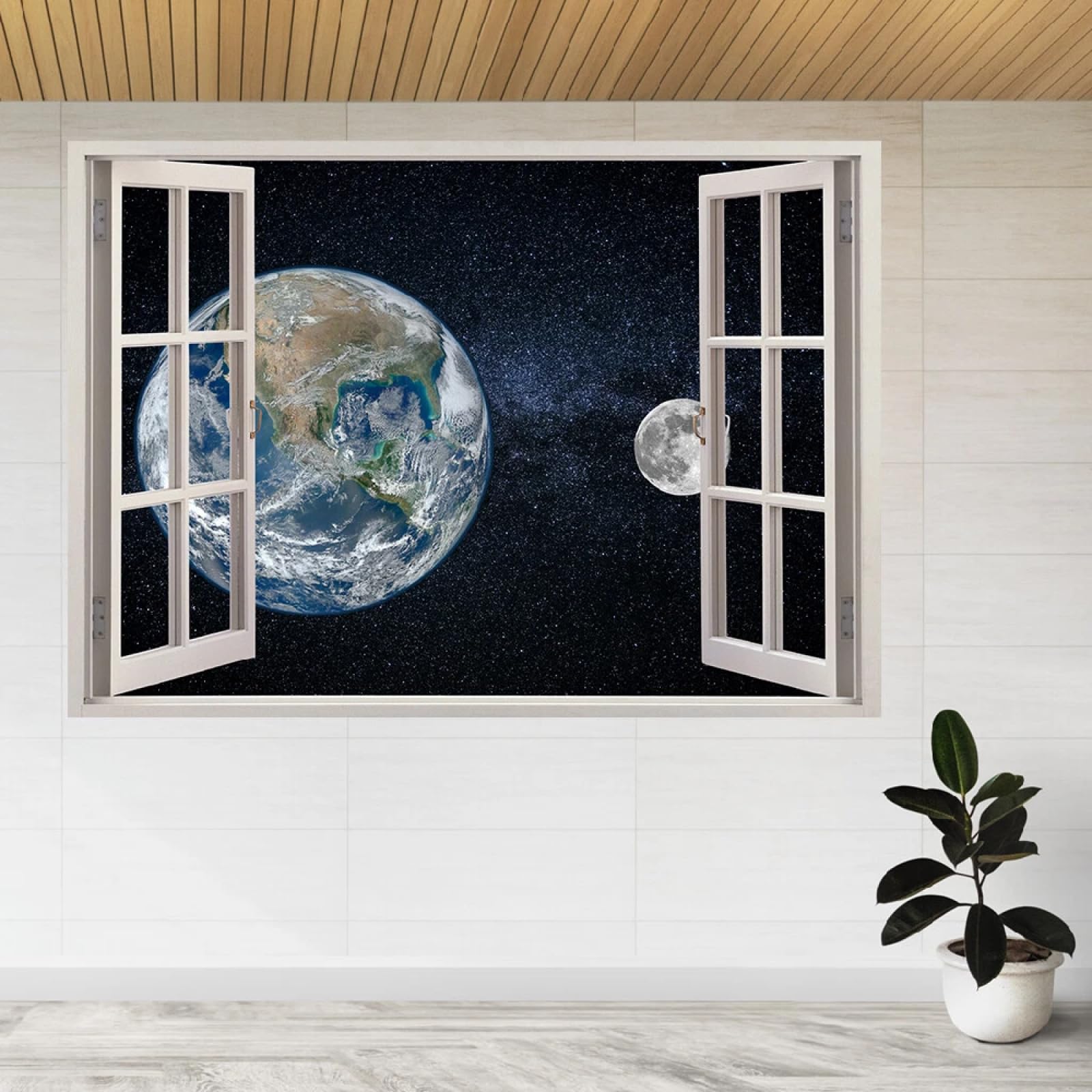 Vinilos Decorativos 3D Rotos Luna Tierra Tatuaje de pared vinilo extraíble decoración del hogar Calcomanías impermeables para Guardería Habitación Decoración de pared 60x105cm