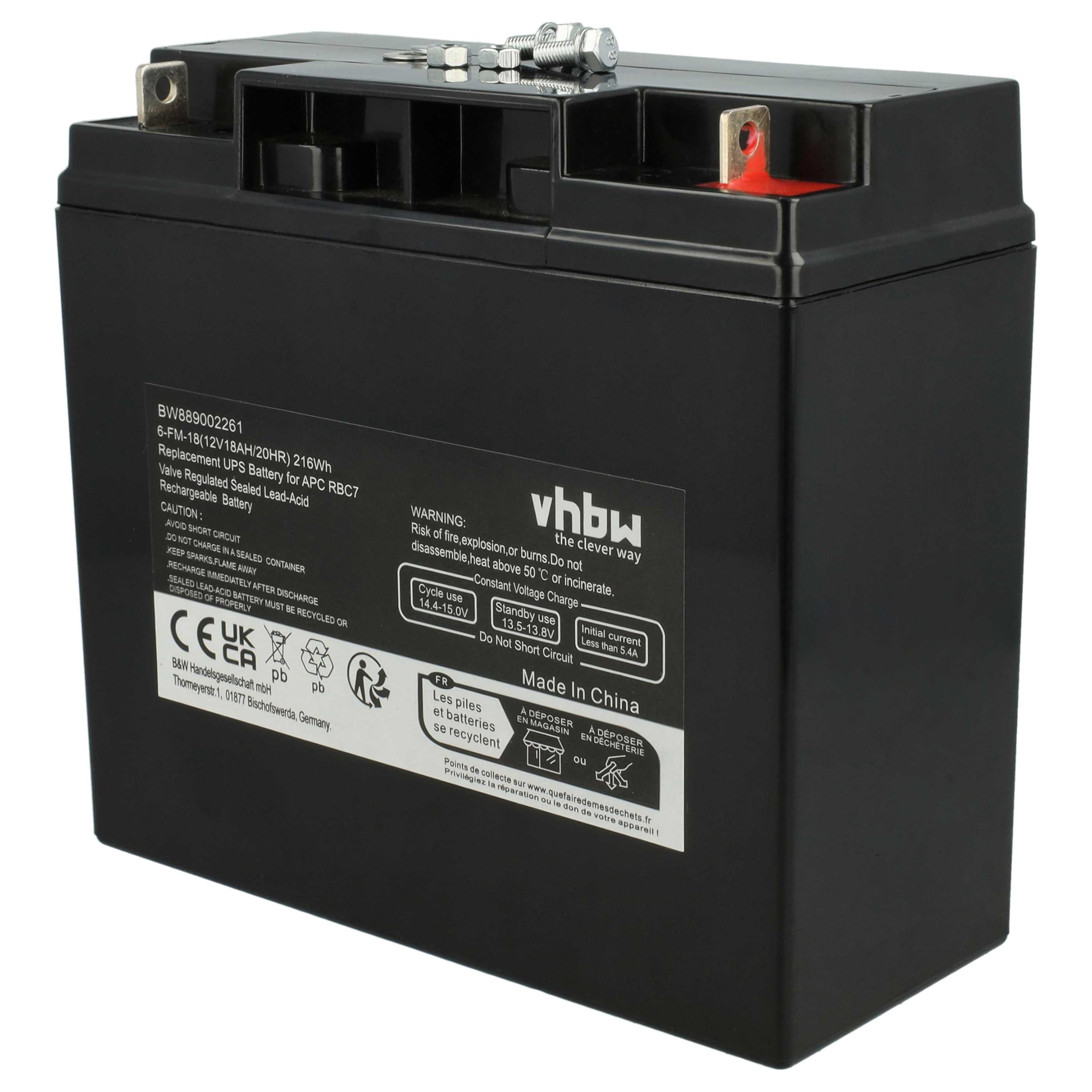 vhbw 2X Akku Ersatz für APC AP1250 | AGM09, RBC7, BT12-18, RBC50 für USV (18000 mAh, 12 V, AGM)