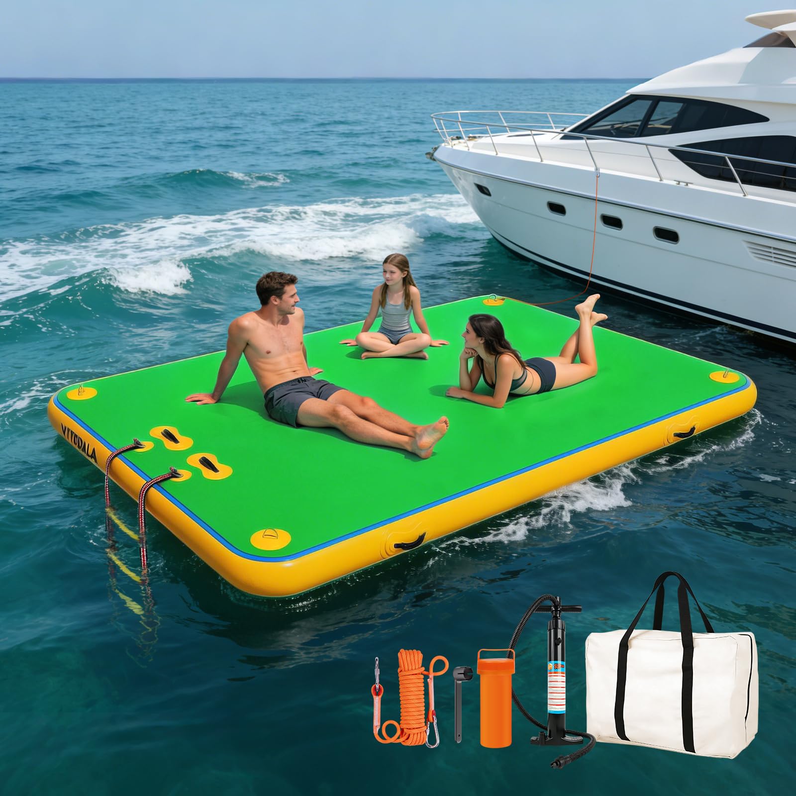 Photo 1 of Inflatable Floating Dock, Water Island Float Raft Mat with Non-Slip Surface, 10FT Air Deck Platform, 6 Inch Thick for Pool, Lake, River, Beach, Ocean (Green)